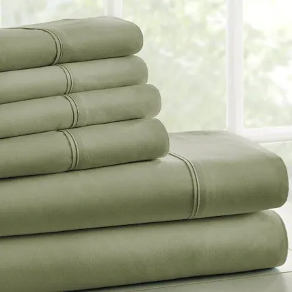 Front. Hivvago - King Size, Sage 6 PCS Soft Wrinkle Resistant Microfiber/Polyester Sheet Set - Sage.