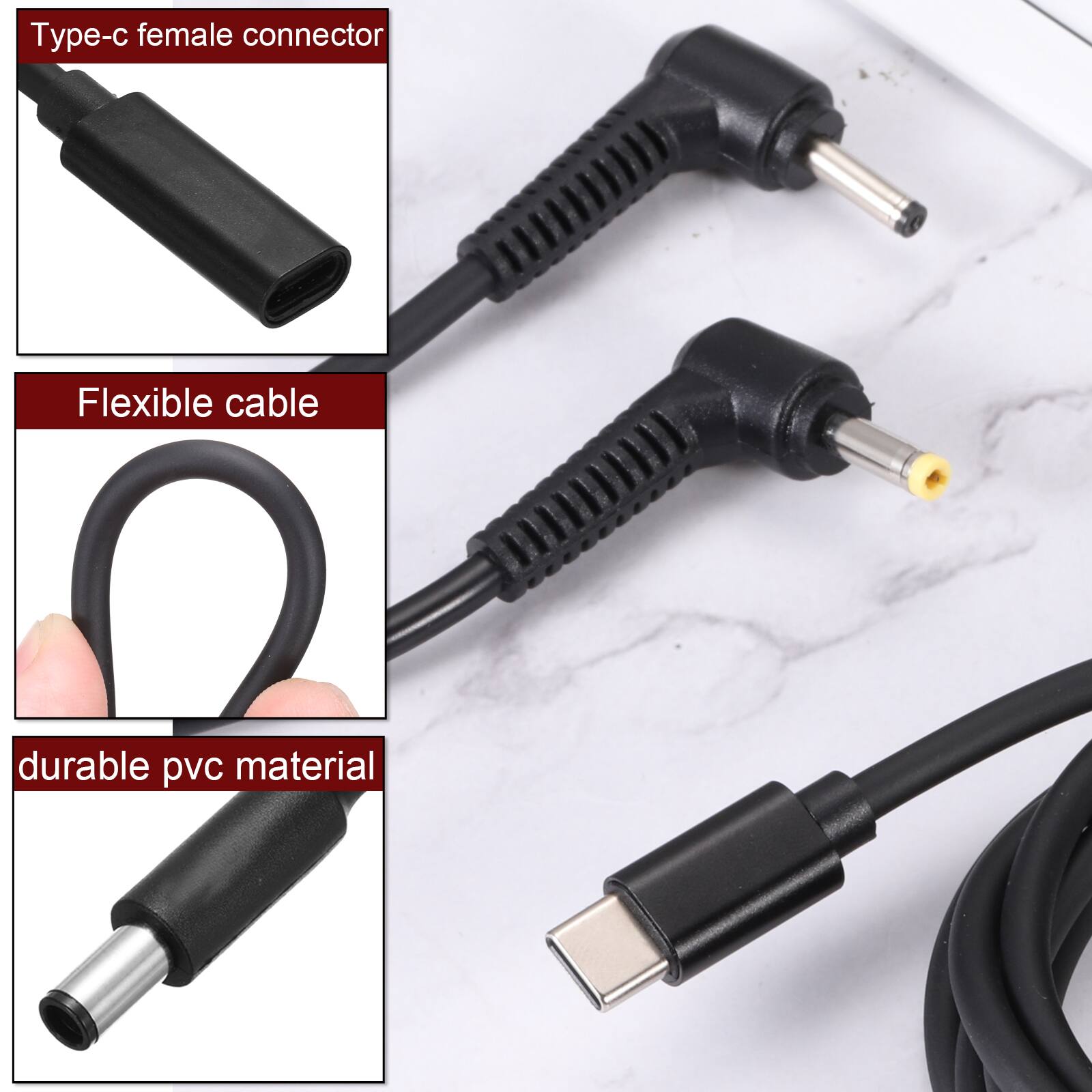 - Type-c female connector
- Flexible cable
- Durable PVC material