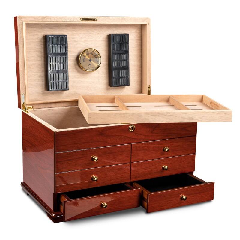 Alt View 7. Prestige - Windsor Large Desktop Humidor - Lacquer Cherry Finish.