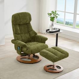 TinyHomie - Ergonomic Recliner Chair with Ottoman Modern 360 Swivel Lounge Chair with Footstool Chenille Fabric - Green
