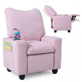 Costway - Kids Recliner with Adjustable Backrest Footrest Cup Holder Side Pockets for Ages 3+ - Pink