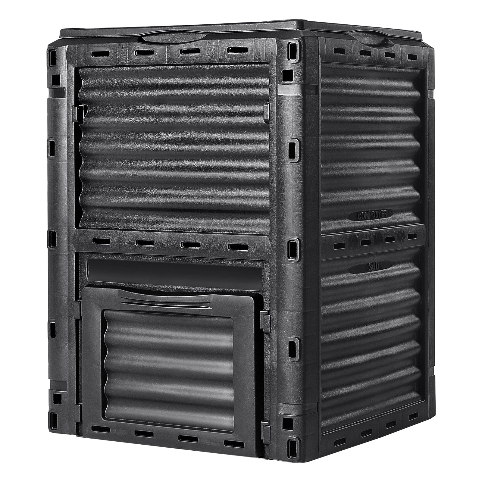 VEVOR - Garden Compost Bin 80 Gal, BPA Free Composter, Large Capacity Outdoor Composting Bin with Top Lid and Bottom Door - Black