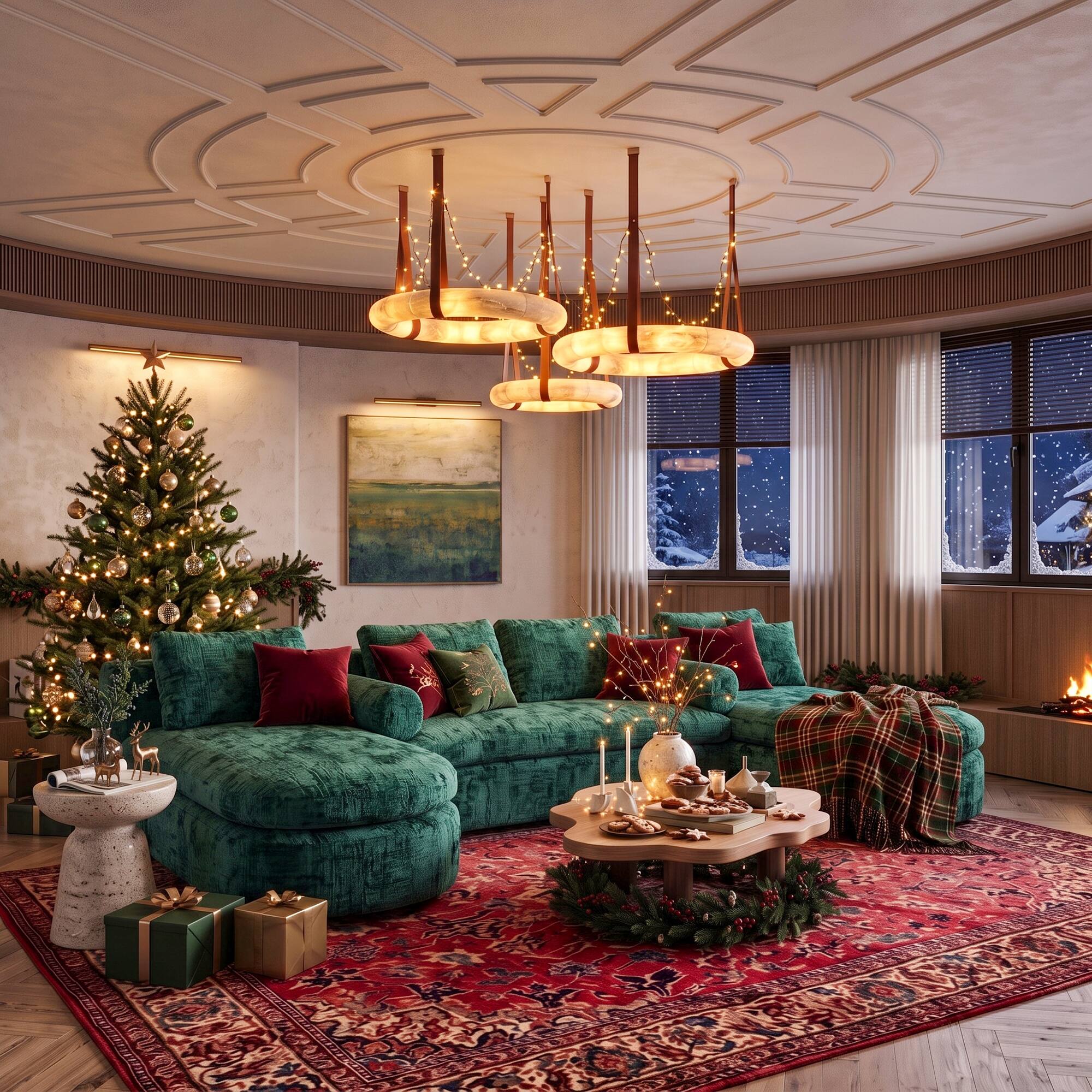 Left. Famapy - Oversized Modular Sectional Sofa with Double Chaise, 6-Seater Compressed U-Shaped Couch - Dark Green.