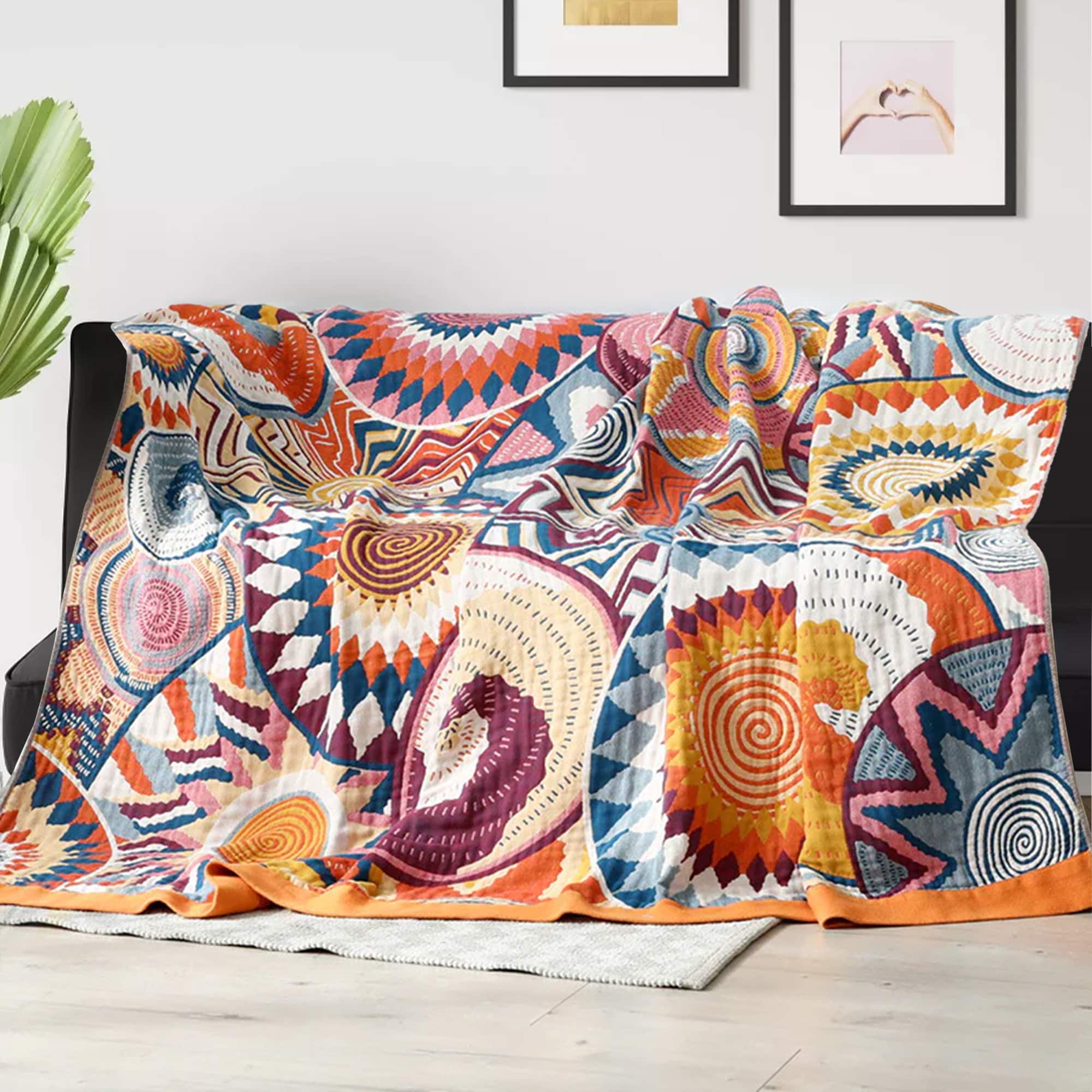 Peace Nest - 100% Cotton Boho Throw Blanket Rustic Home Decor Design, 60x80 inches - Sunrise