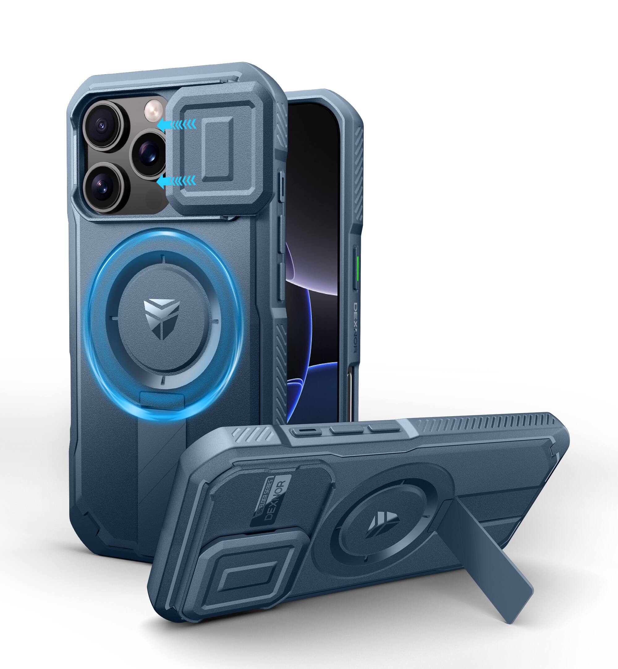 dexnor - for iPhone 16 Pro Case with Slide Camera Cover & Adjustable Kickstand - Navy Blue