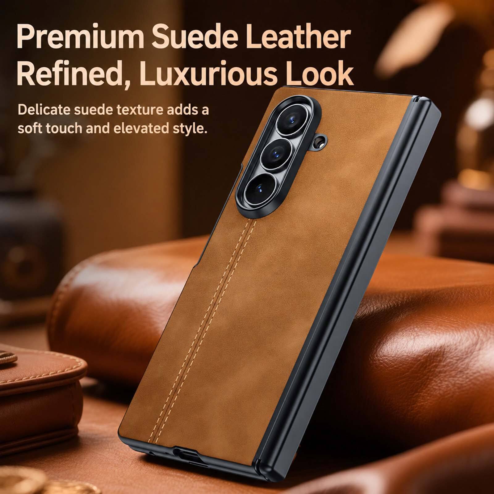 Premium Suede Leather Refined, Luxurious Look  
Delicate suede texture adds a soft touch and elevated style.