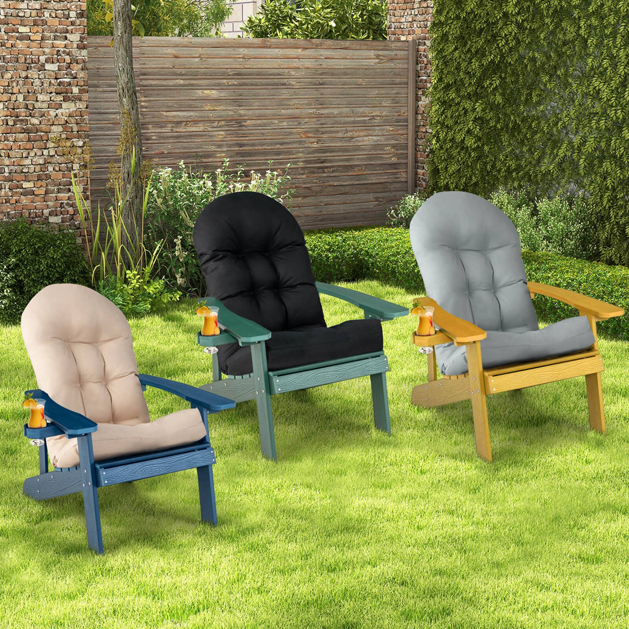 Alt View 1. Costway - Costway Adirondack Chair HIPS Adirondack Chair with Cup Holder & Cushion - Dark Green.