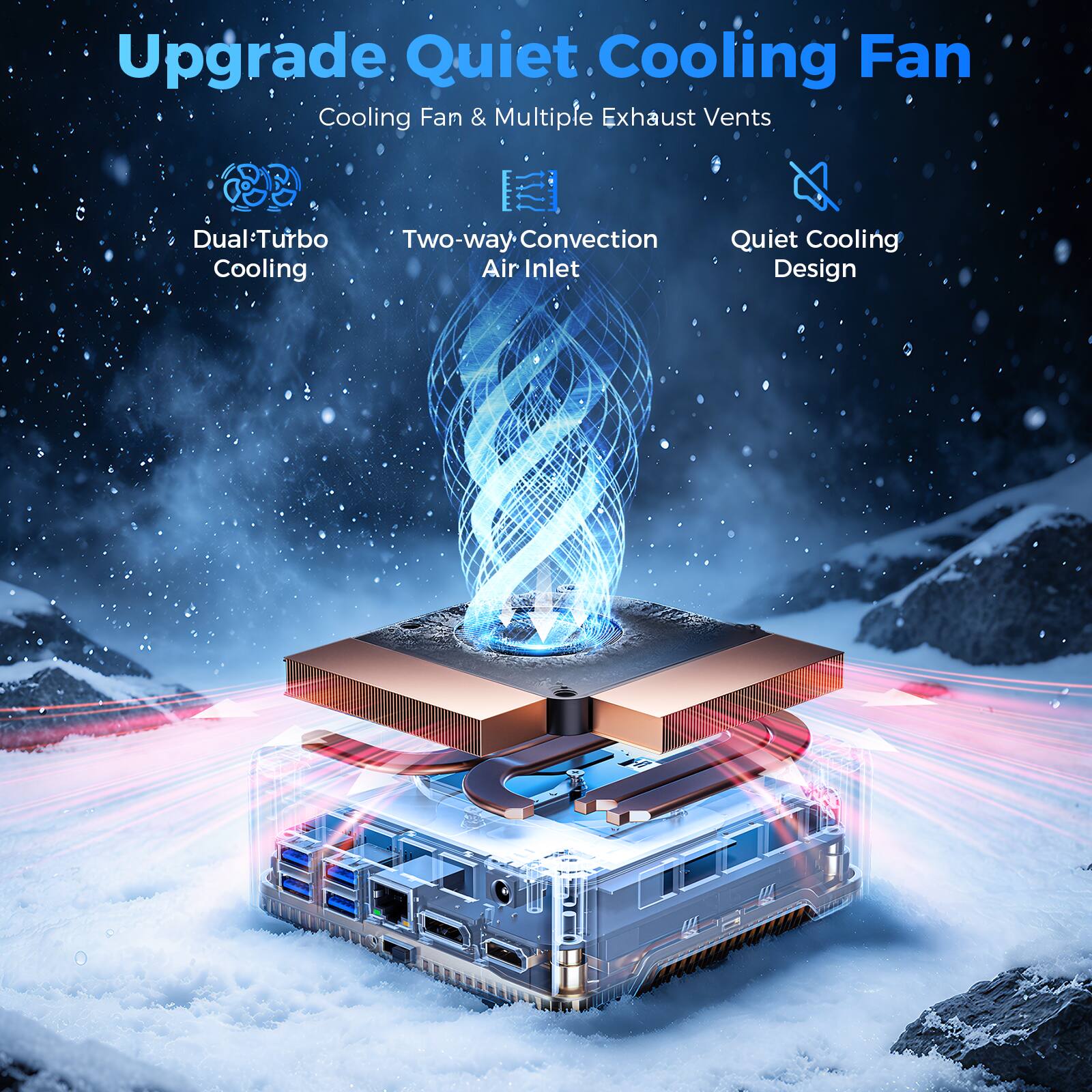 Upgrade Quiet Cooling Fan  
Cooling Fan & Multiple Exhaust Vents  
Dual-Turbo Two-way Convection Cooling Air Inlet  
Quiet Cooling Design