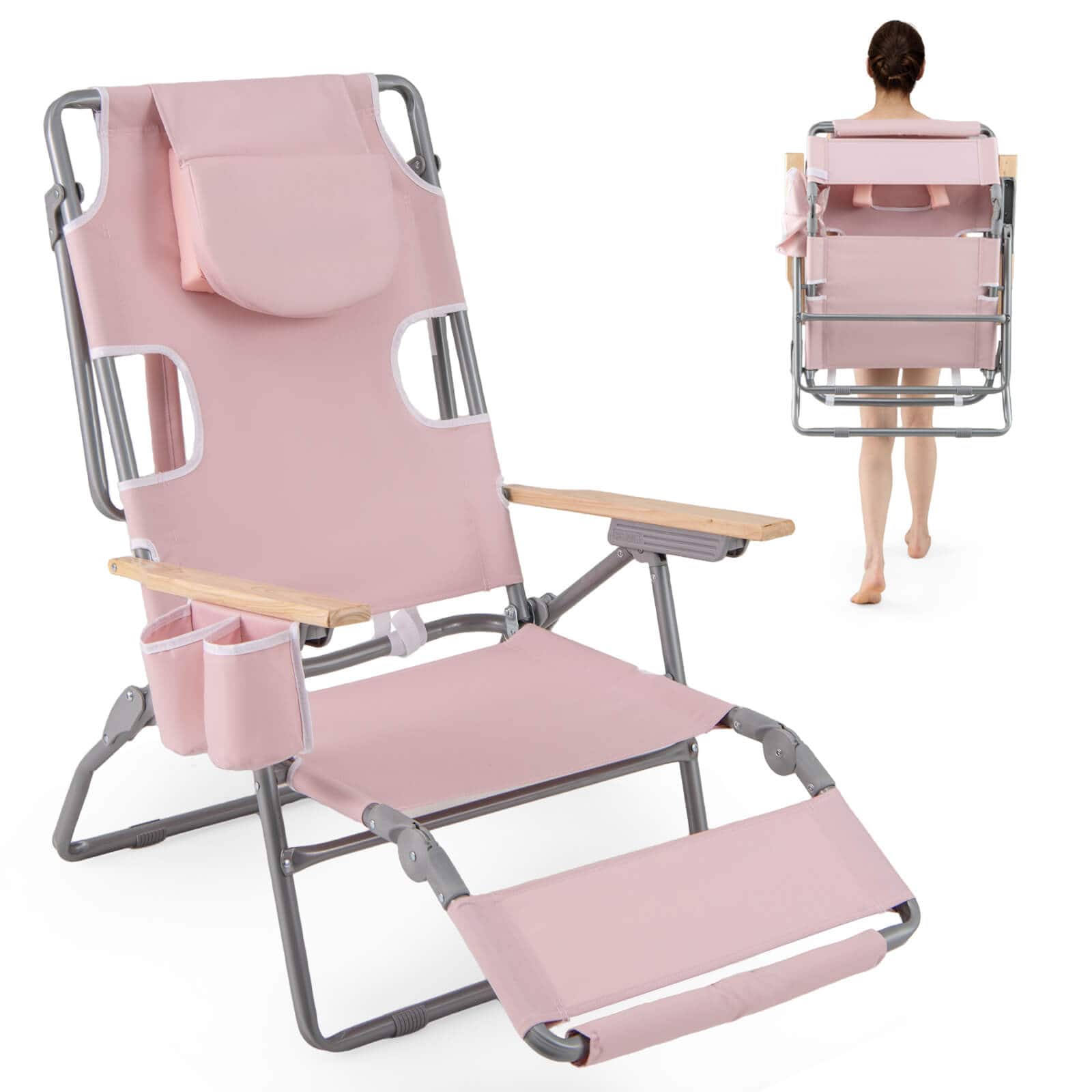 Costway - 1 PCS 3-IN-1 Foldable Beach Chair with Face Hole, Footrest, Adjustable Backrest - Pink price history on PriceWatchPro