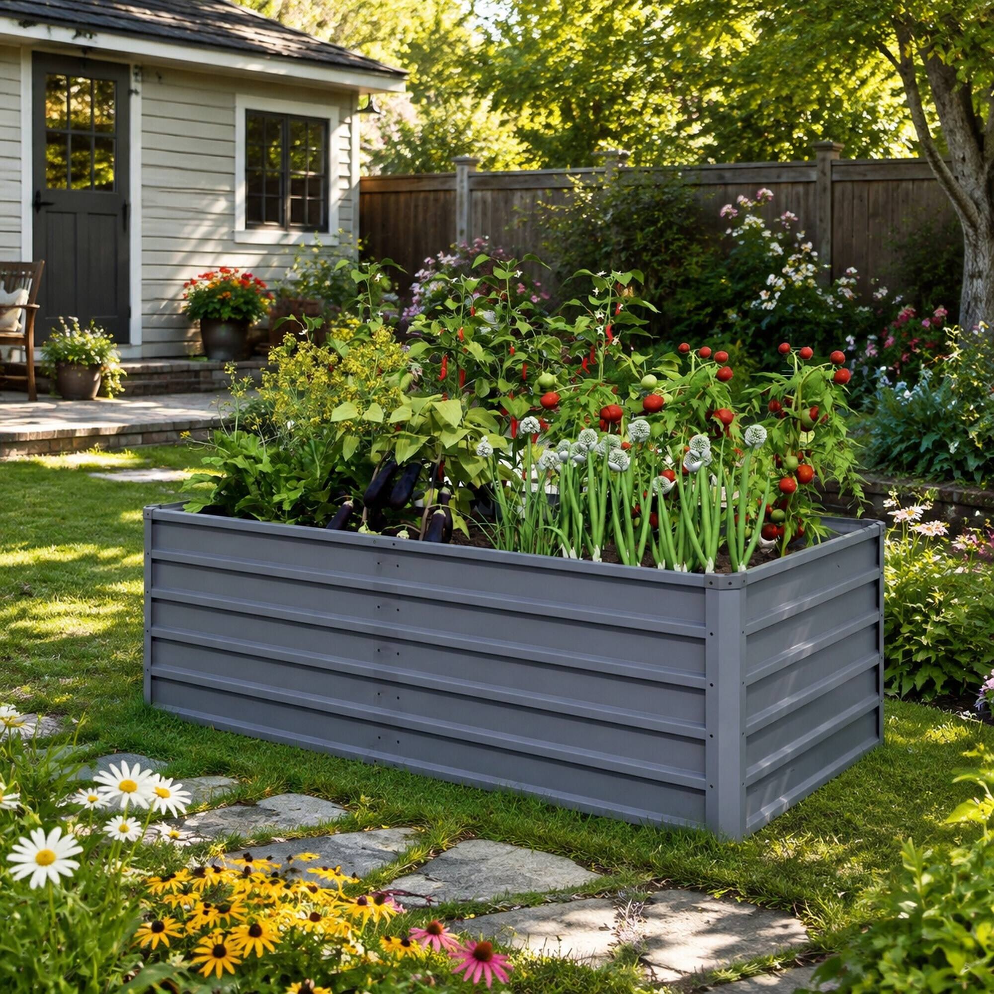Alt View 2. RYHNUYNE - Large 6x3x2ft Raised Garden Bed Gray Galvanized Steel Outdoor Planter 269 Gallon Capacity for Deep Root Vegetables - Grey.