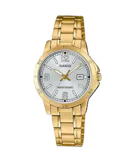 Casio - Women’s Silver Dial -Tone Stainless Steel Bracelet Watch - LTP-V004G-7B2UDF - Gold