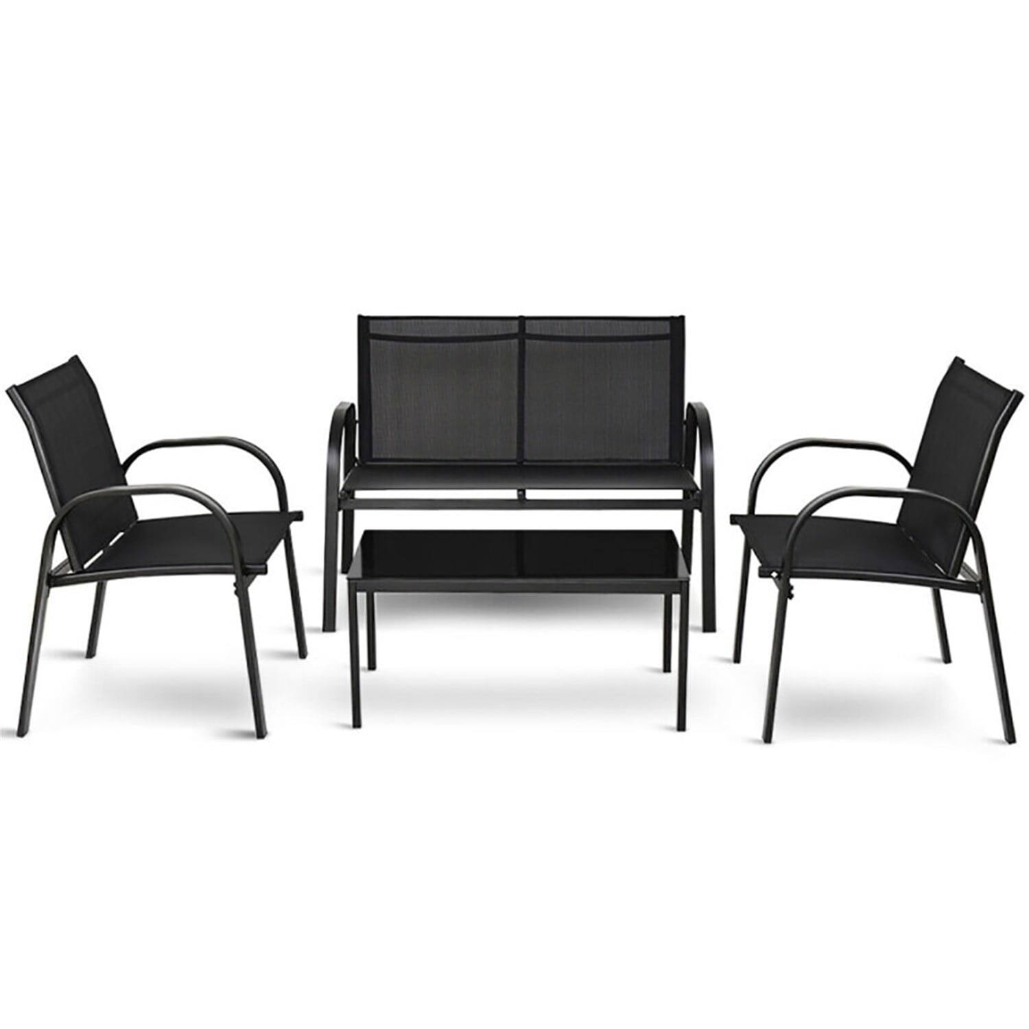 Angle. Kadyn - 4 Pieces Patio Furniture Set with Glass Top Coffee Table Patio Garden Lawn Cushioned Seat, Patio sectional Furniture - Black.