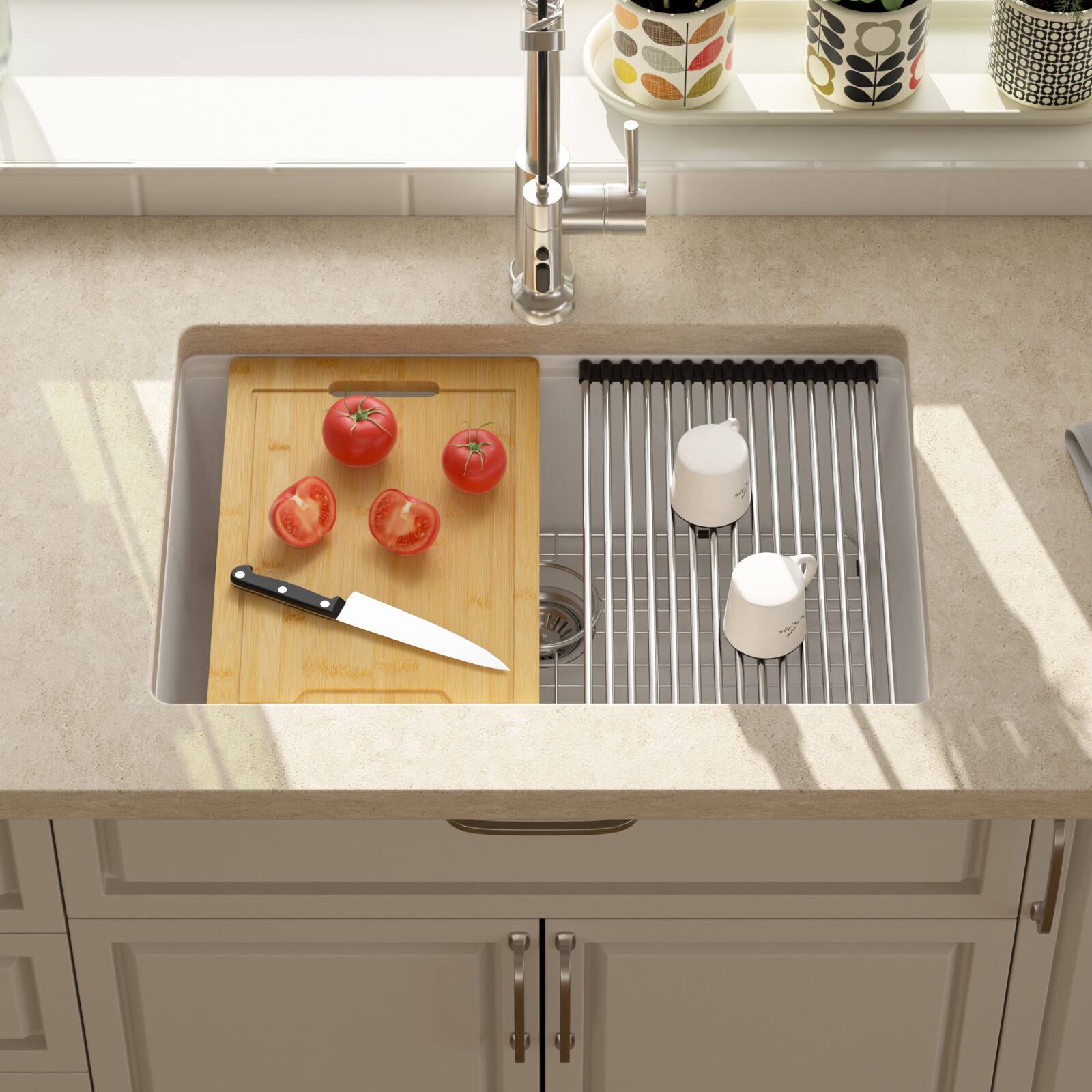 Angle. Lordear - 28x19x10 Inch White Granite Composite Undermount kitchen Sink Single Bowl Quartz Workstation kitchen Sink - White.