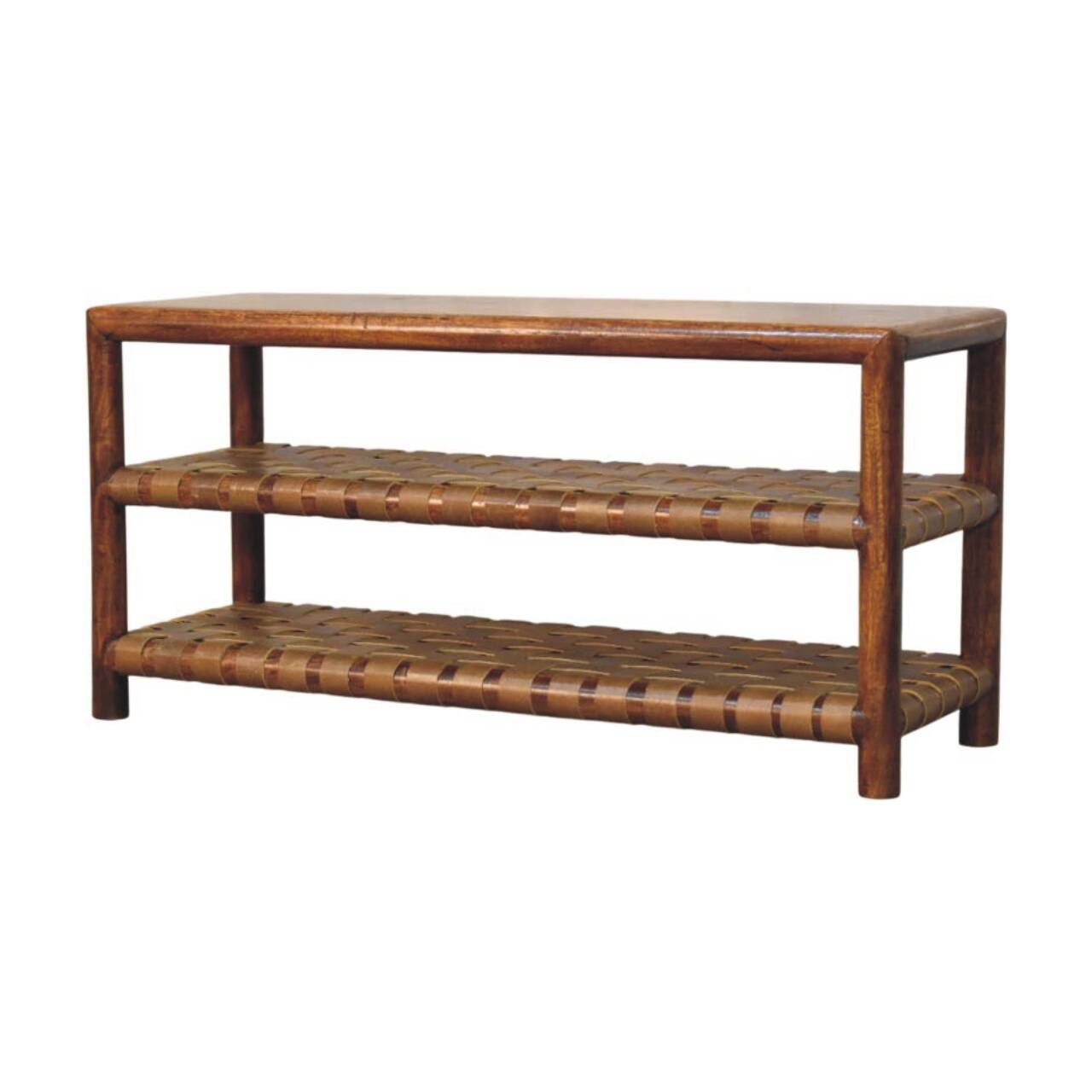 Left. Artisan Furniture - Artisan Furniture Solid Wood Regency Woven Chestnut 2 slot Shoe Rack, Dark Brown - Dark Brown.