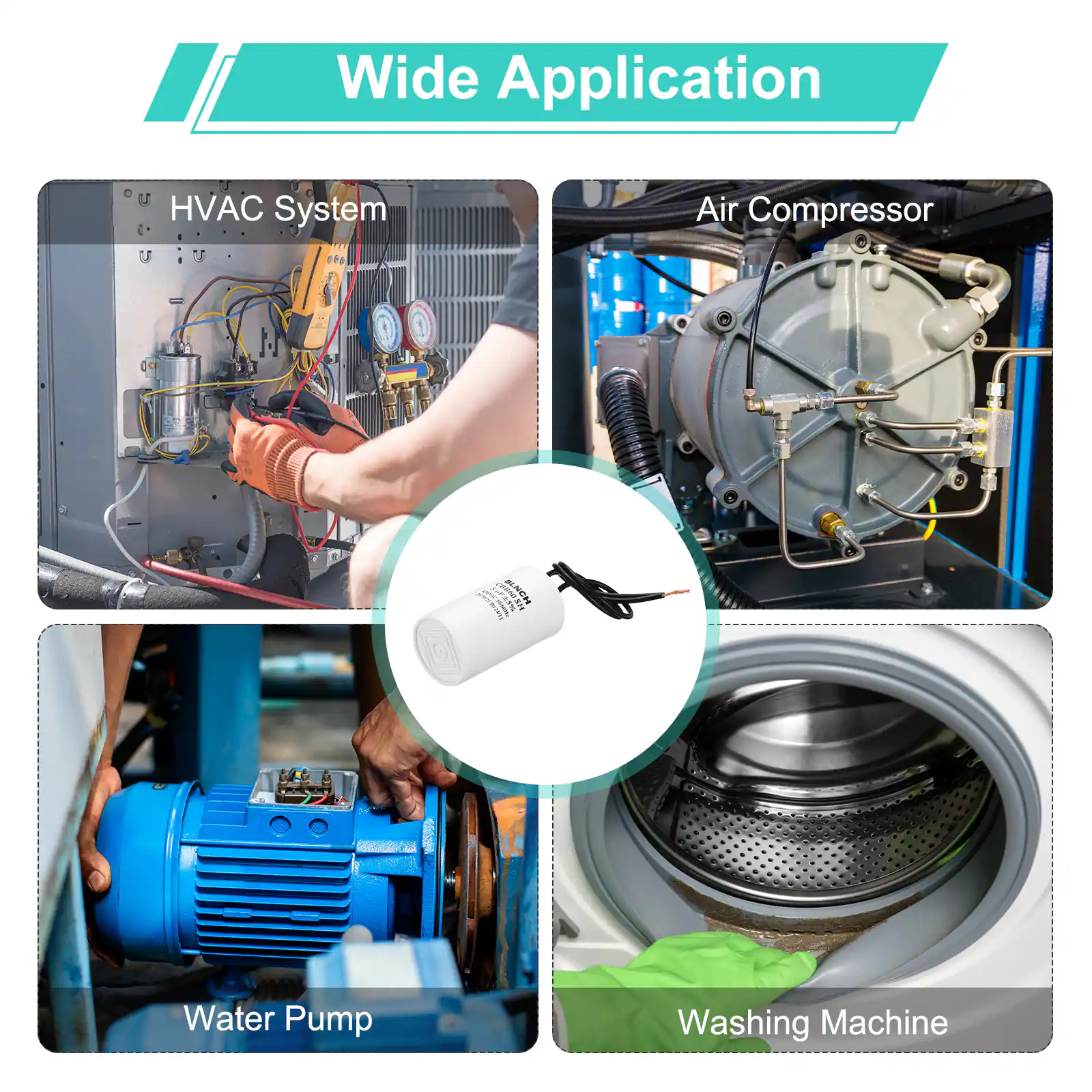 Wide Application

- HVAC System
- Air Compressor
- Water Pump
- Washing Machine