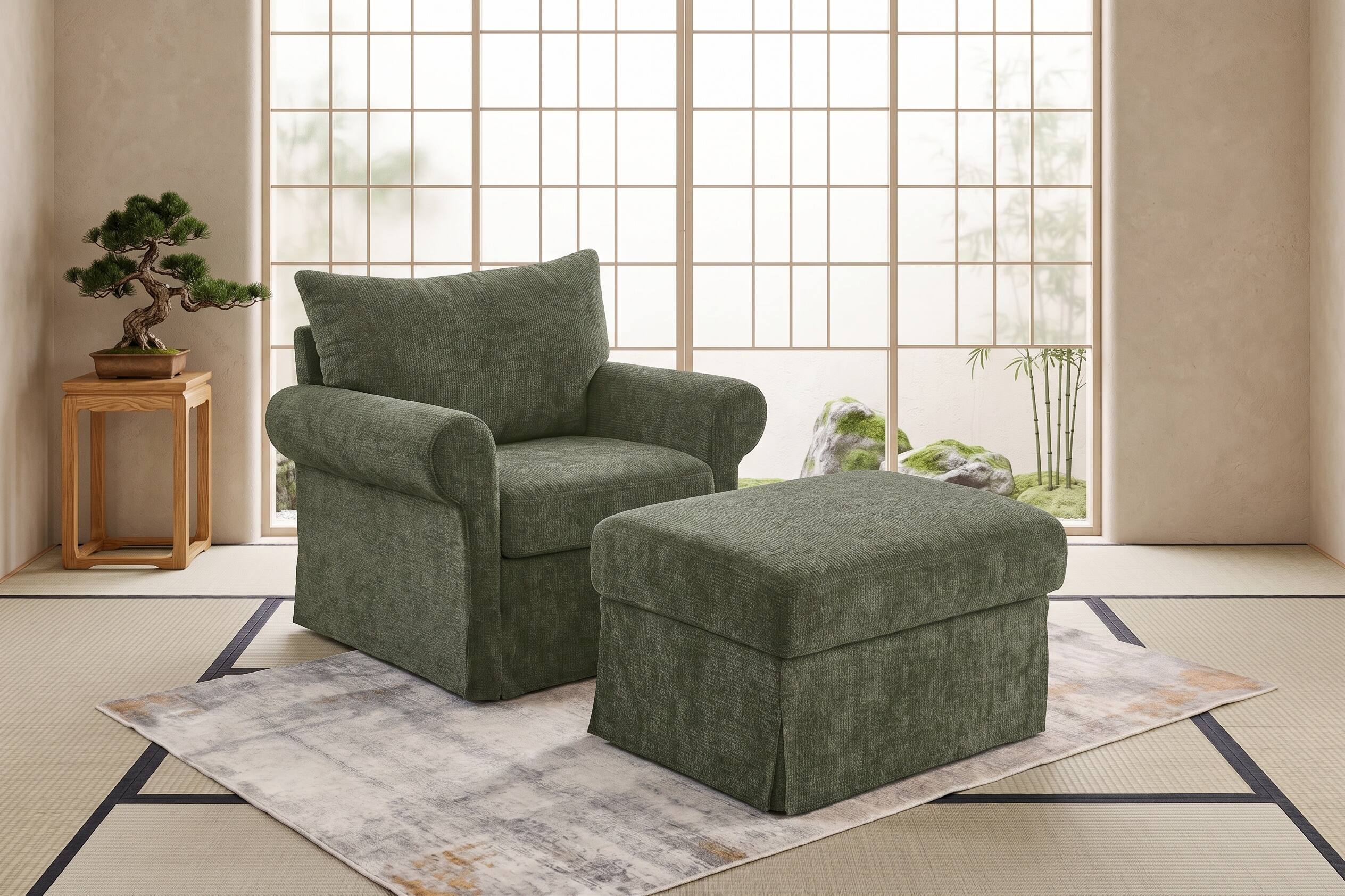 Alt View 9. Forest'nSky - 37.5" Accent Chair Stylish Single Sofa Chair with Ottoman  for Living Room,Green - Green.