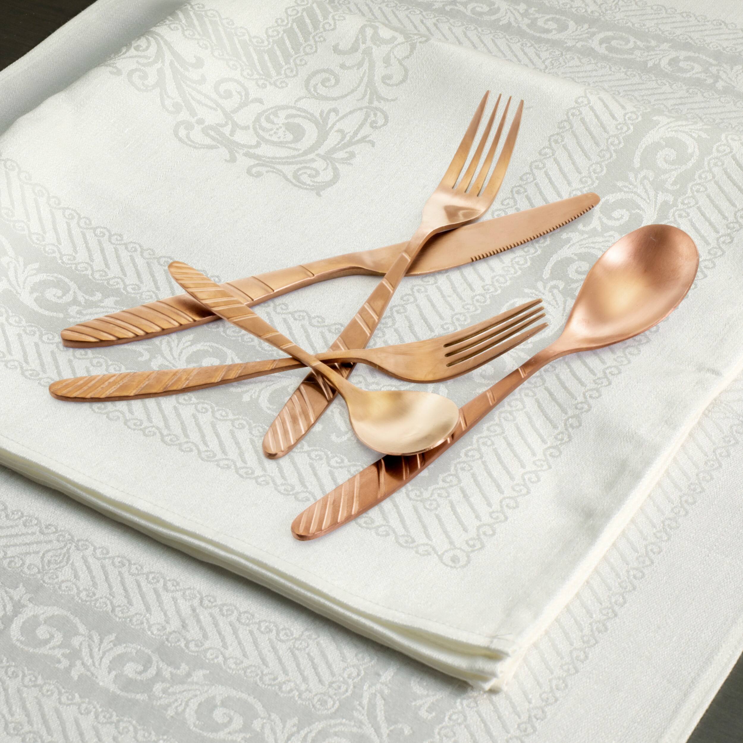 Alt View 5. MegaChef - MegaChef La Vague 20 Piece Flatware Utensil Set, Stainless Steel Silverware Metal Service for 4 in Matte Rose Gold - Rose Gold.
