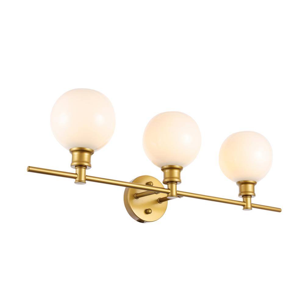 Alt View 6. Living District - Collier 3 light Brass and Frosted white glass Wall sconce - Brass And Frosted White Glass.