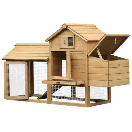 Front. RYHNUYNE - 59 in Wooden Chicken Coop, Fir Wood Hen House, Nesting Box, Removable Tray, Outdoor Backyard.