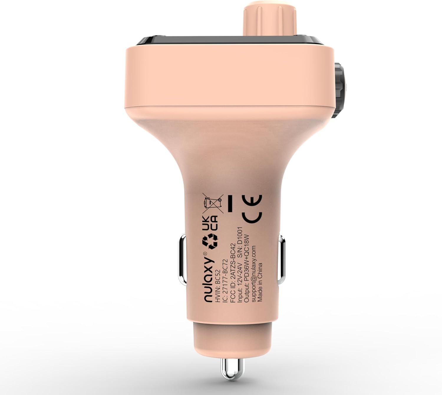 CE UK CA  
D1001  
S/N: 2ATZS-BC42  
12V-24V  
PD36W+QC18W  
support@nulaxy.com  
China  
nulaxy  
BC52  
27177-BC72  
D: in HVIN: IC: FCC  
Input: Output: Made