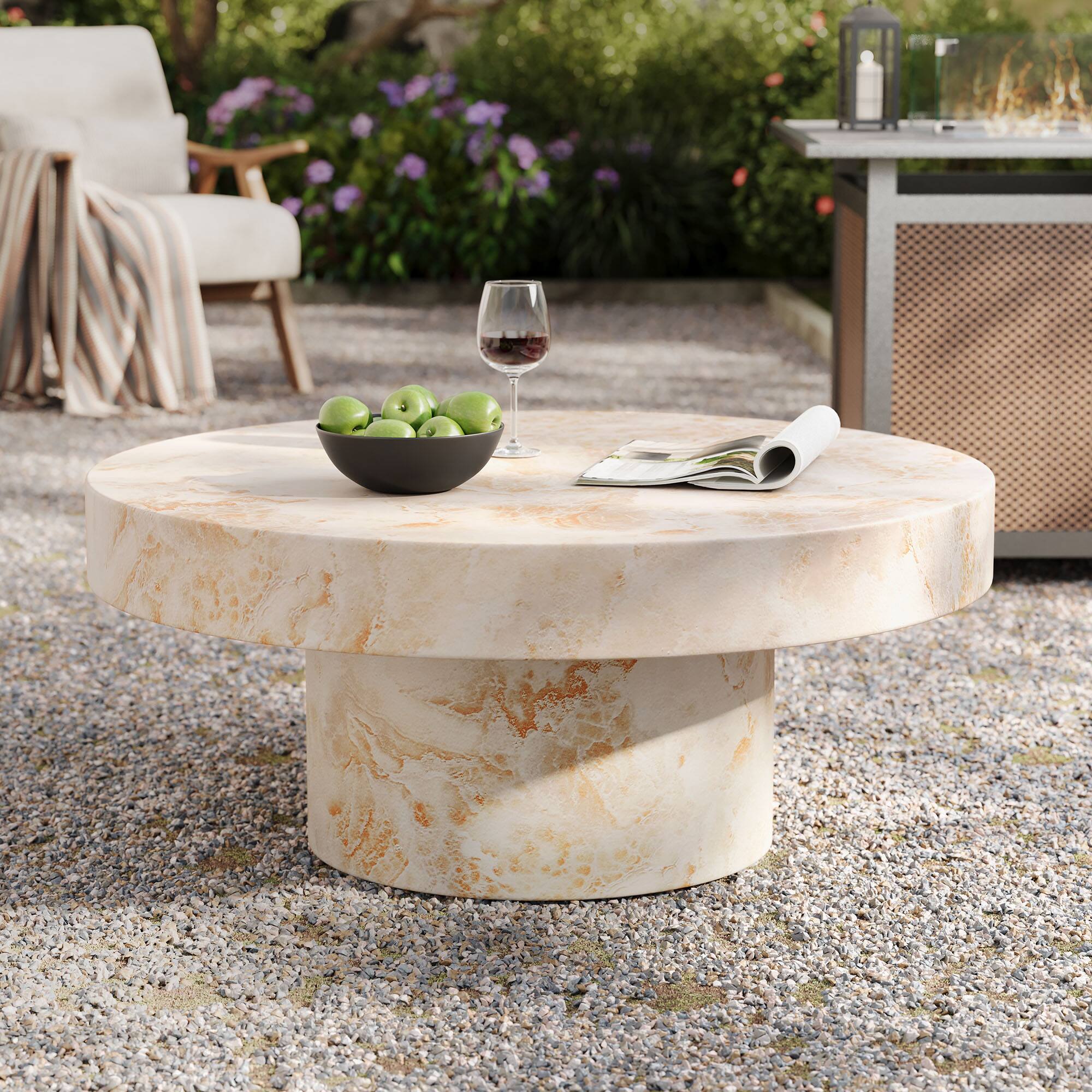 Alt View 2. Modway - Alora Indoor - Outdoor Patio Concrete Round Coffee Table by Modway - Honey Onyx.