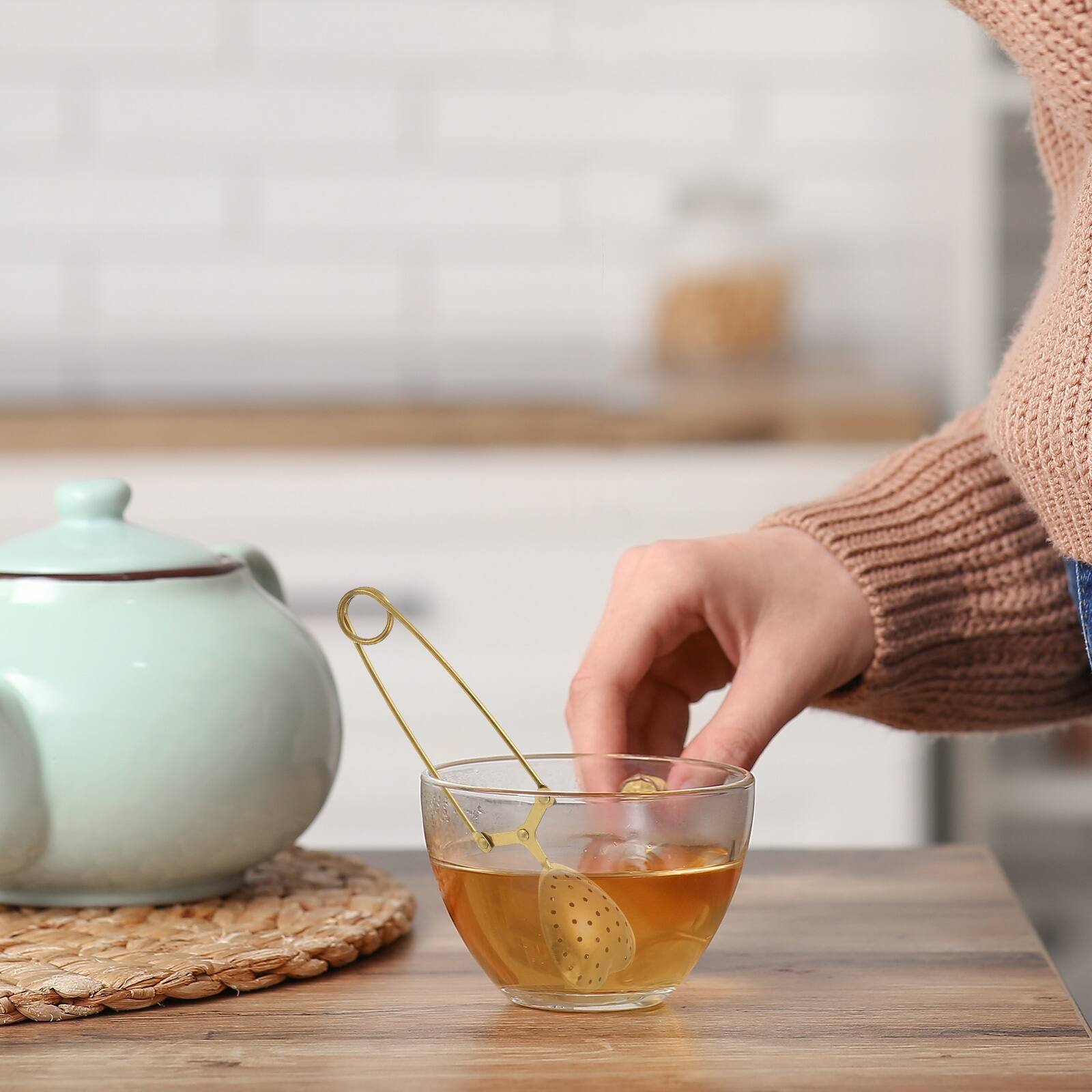Alt View 6. Unique Bargains - Tea Infuser Stainless Steel Loose Leaf Filter, Long Handle Strainer for Cup/Teapot, Heart Shape, 1pc - Gold.