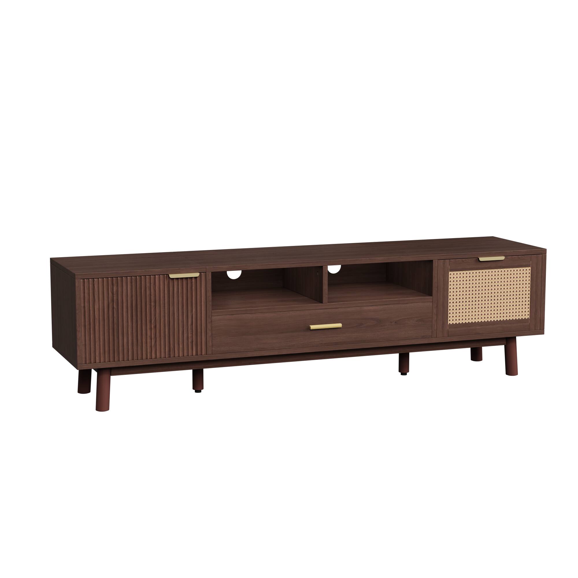 Alt View 3. Z-Edge - TV Stand for 75 Inch TV, Entertainment Center with Drawer & Open Shelves, TV Console with 2 Cabinets for Living Room - Walnut.