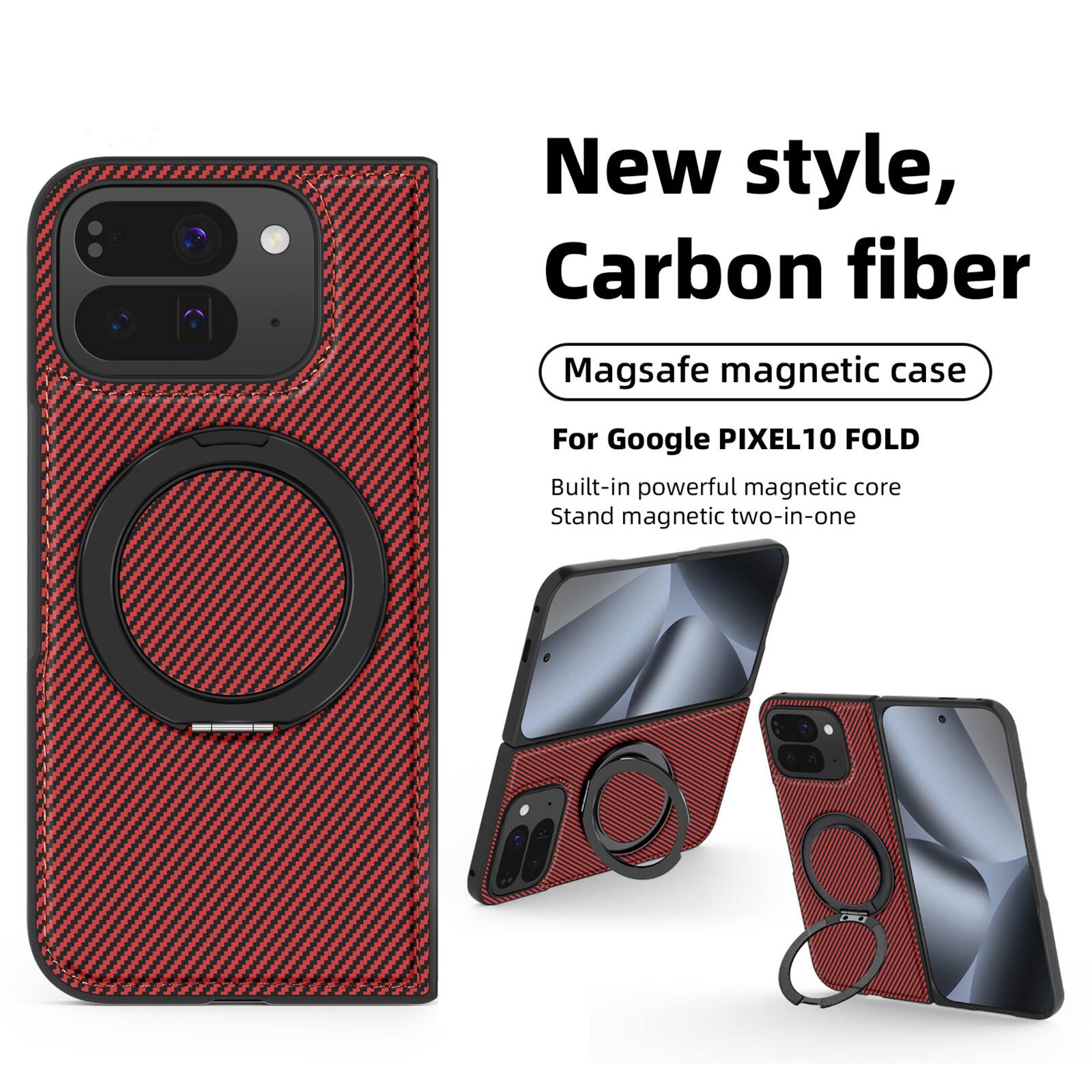 New style, Carbon fiber Magsafe magnetic case For Google PIXEL10 FOLD Built-in powerful magnetic core Stand magnetic two-in-one