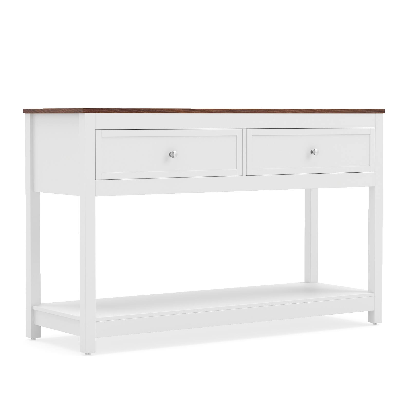 Alt View 9. Gymax - Gymax 47'' Farmhouse Console Table w/2 Drawers & Open Storage Shelf Anti-Topping Kits Brown & White - White.