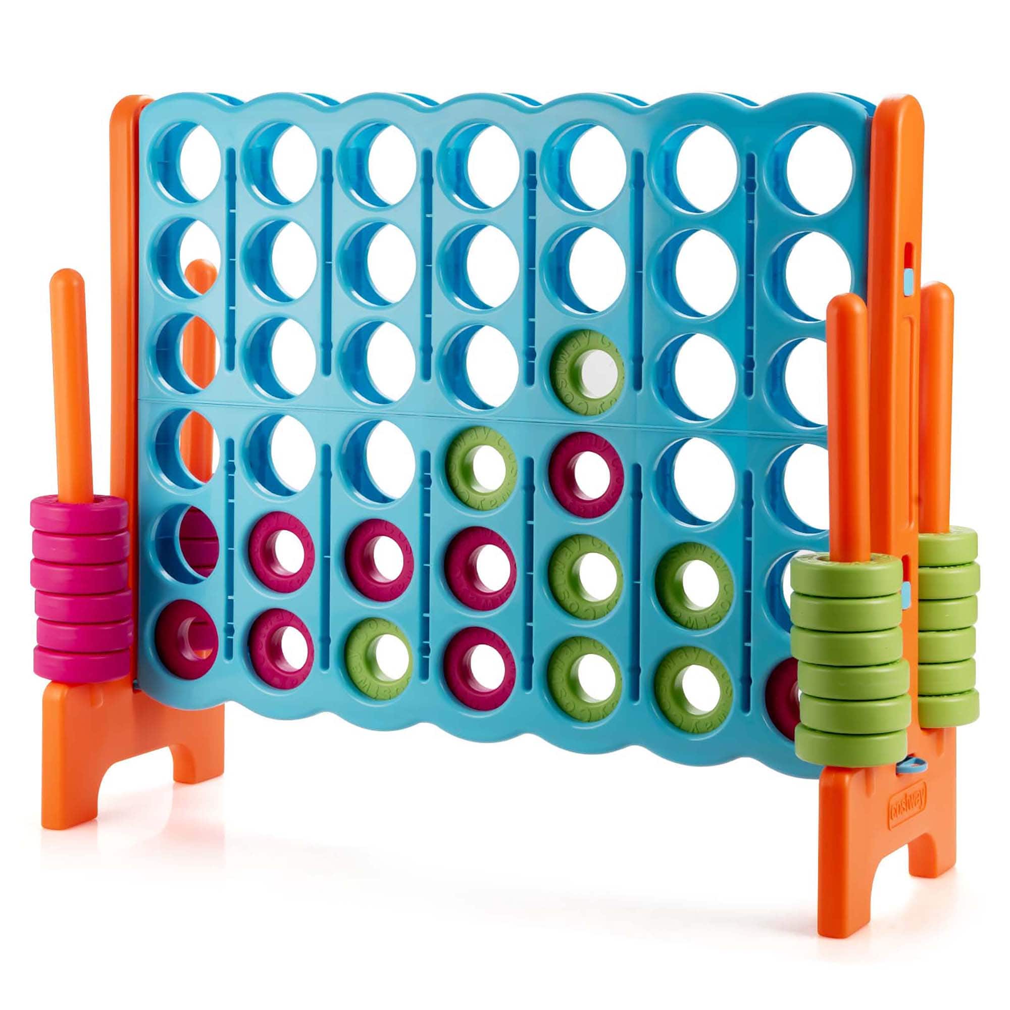 Gymax - Jumbo 4-to-Score Game Set Giant 4 in A Row Kids Adults w/ 42 Jumbo Rings Blue - Blue, Orange