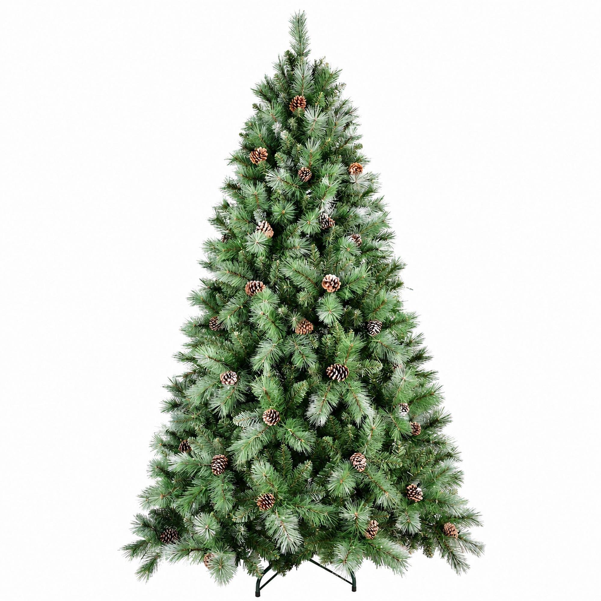 Front. RYHNUYNE - 5FT Christmas Tree With 51 Pine Cones, 694 Mixed PVC Hard Needle Branches Hinged Structure Sturdy Metal Stand - Green.