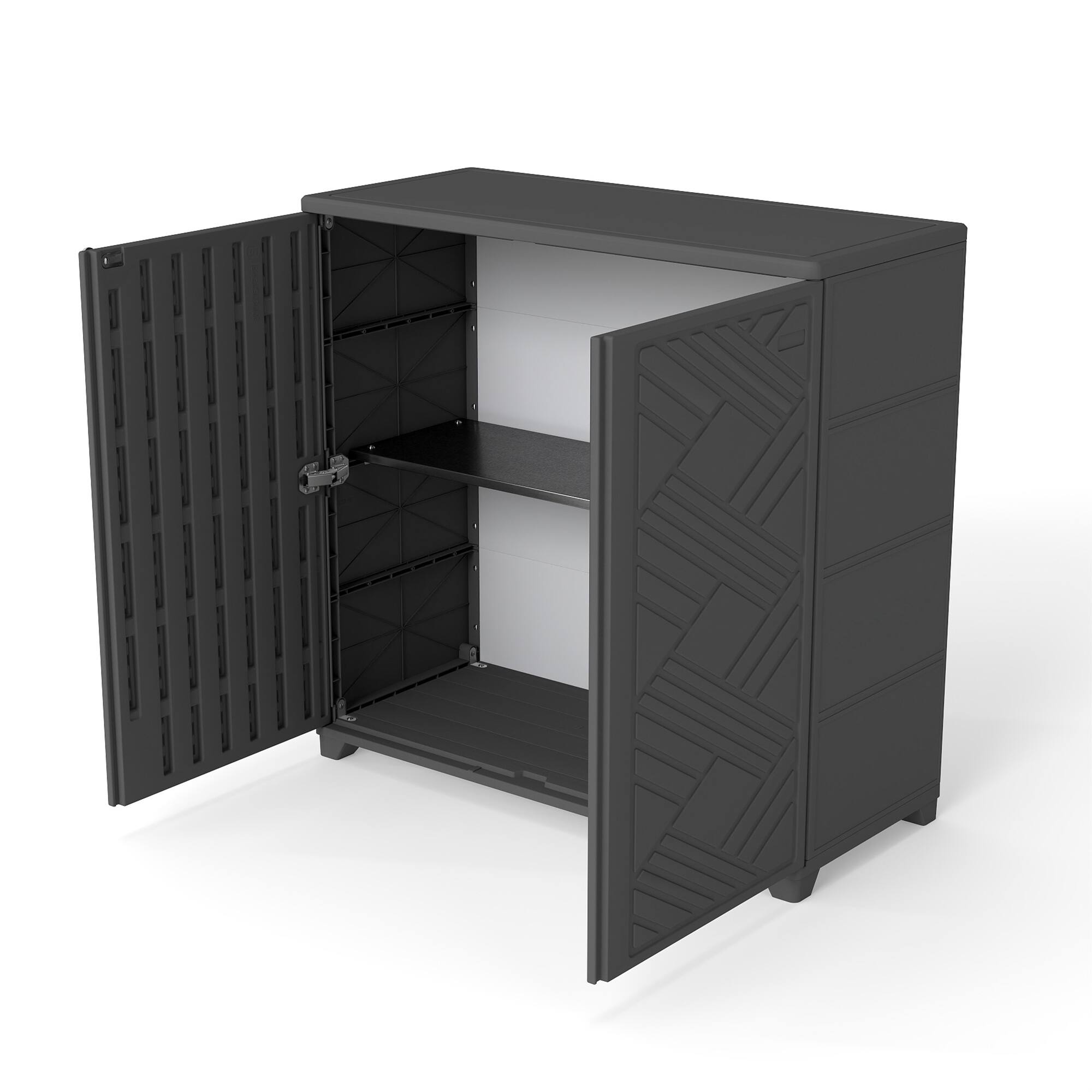 Decksplore - Outdoor Storage Shed with 1 Shelves, All-Weather Resin Cabinet for Patio, Garden, and Backyard - Black