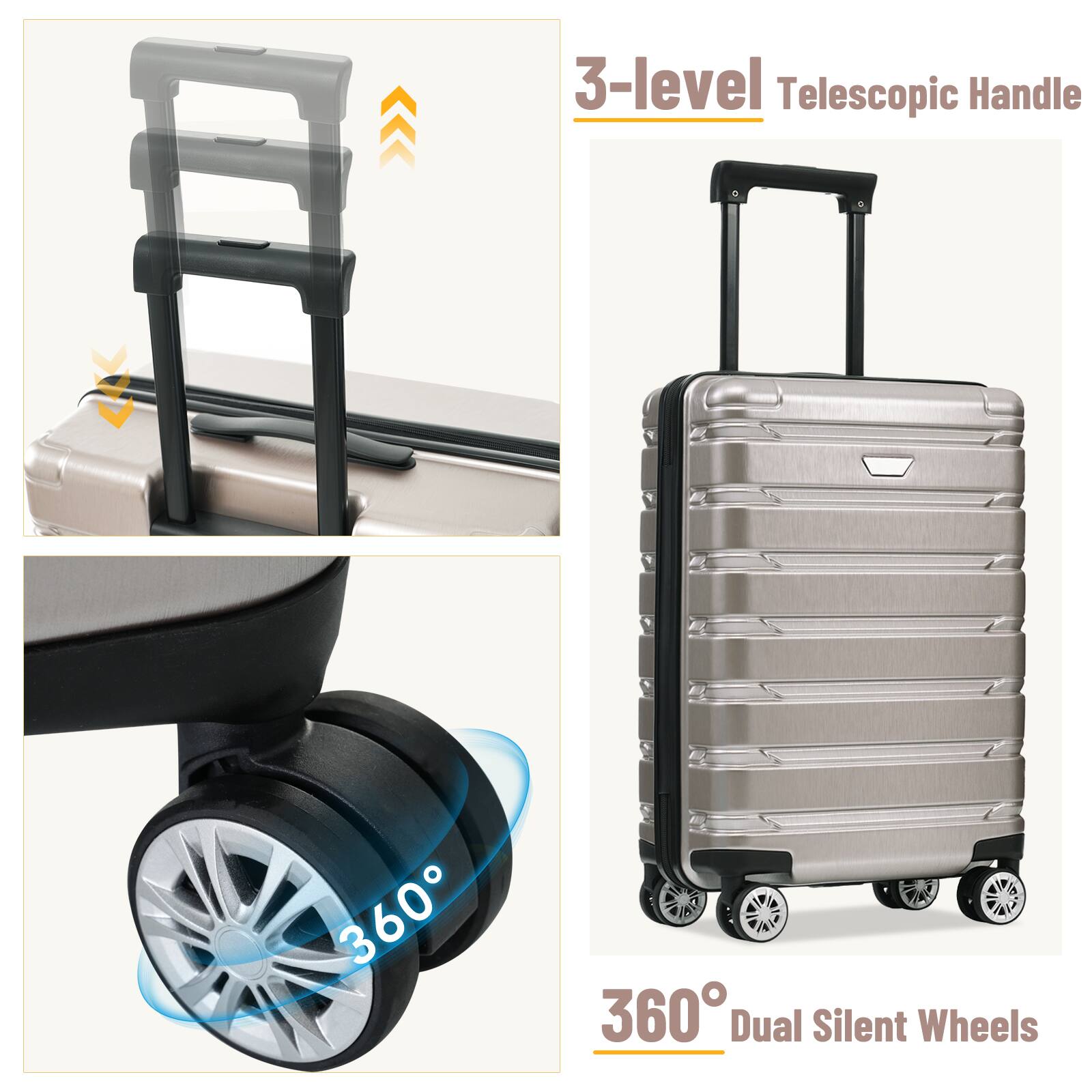 3-level Telescopic Handle

360° Dual Silent Wheels