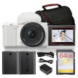 Bundle - Sony - ZV-E10 Mirrorless Camera with 16-50mm Lens (White) + 64GB Card + Bag + More - Black