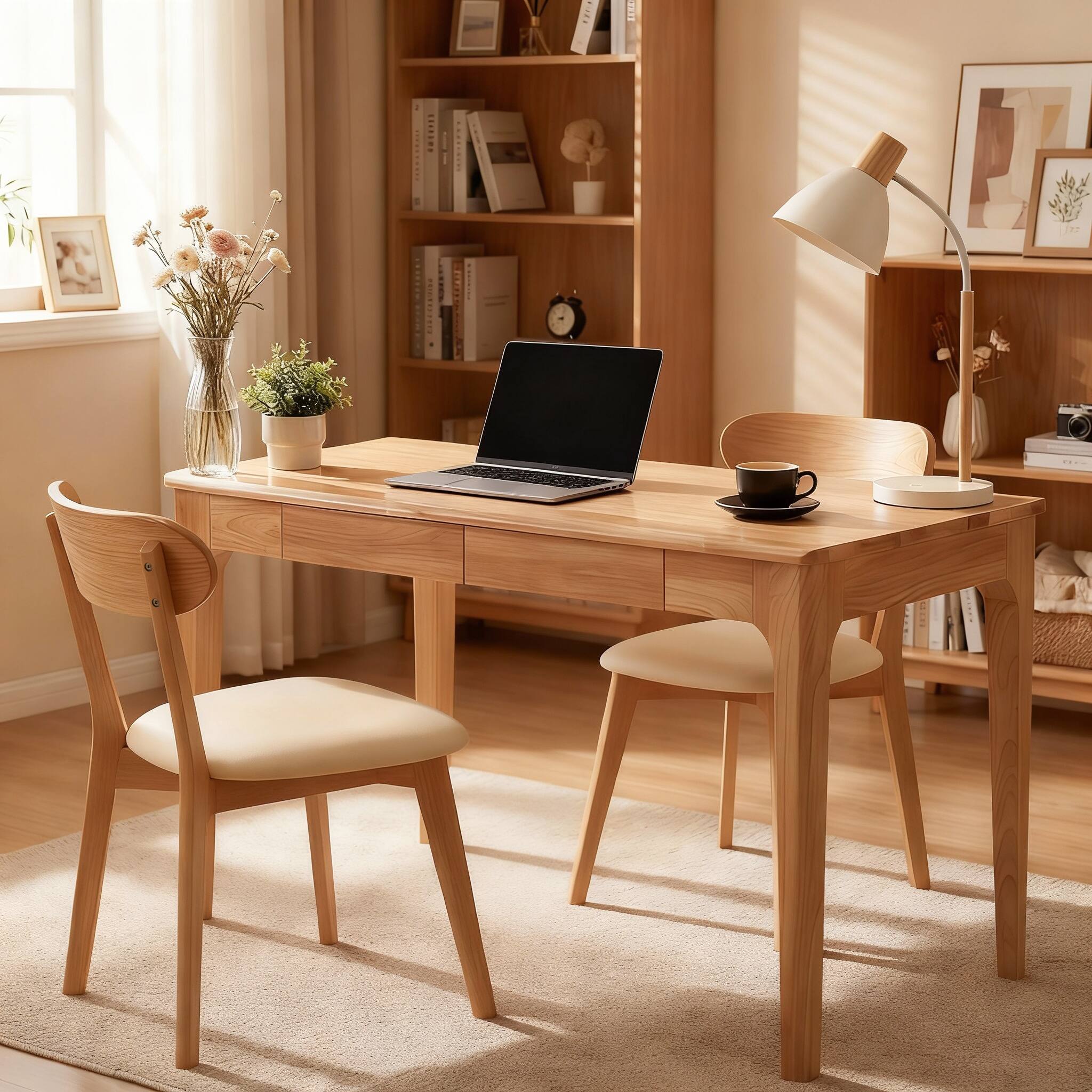 Left. Z-Edge - Solid Wood Desk with 2 Drawers, Computer Desk for Small Spaces, Home Office Desks for Work, Student PC Desk for Bedroom - Natural.