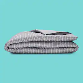 Sleepgram - Supima 400 Thread Count Cotton Duvet Cover with Travel Bag, King, Grey - Grey Stripe