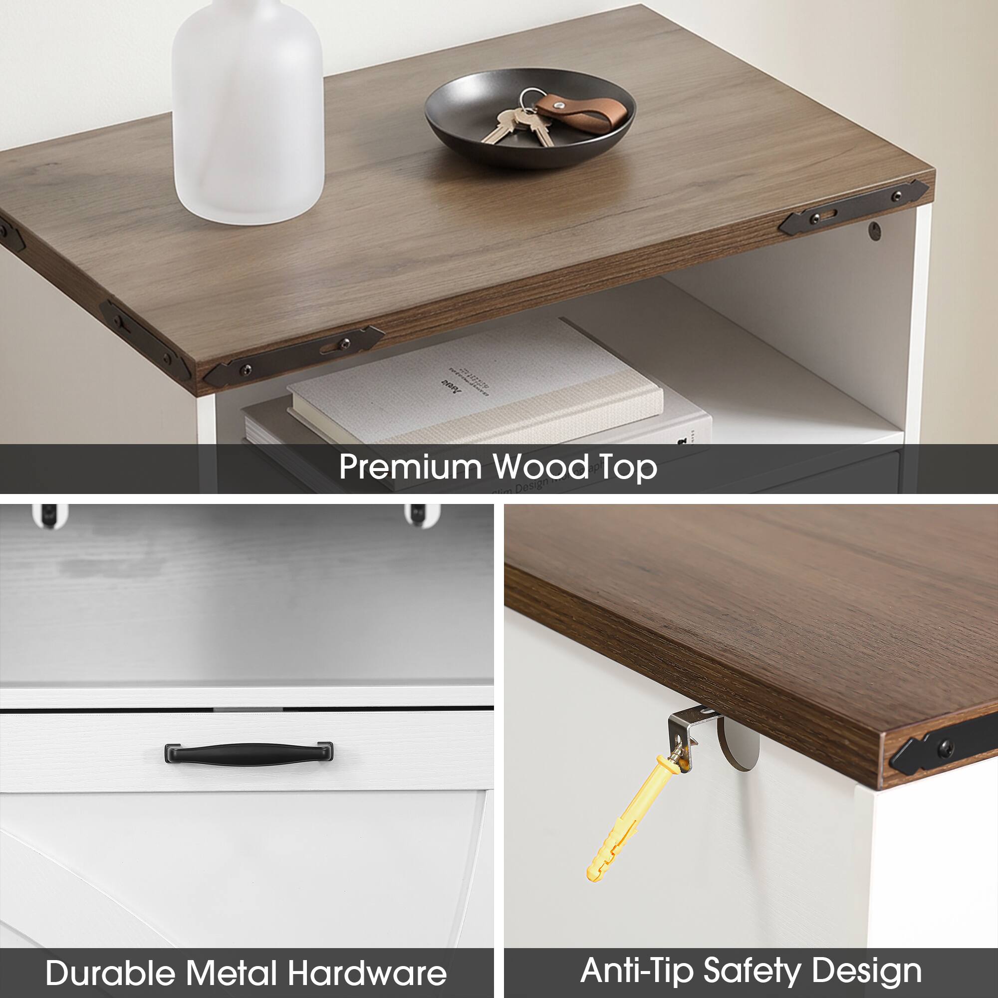 Premium Wood Top  
Durable Metal Hardware  
Anti-Tip Safety Design