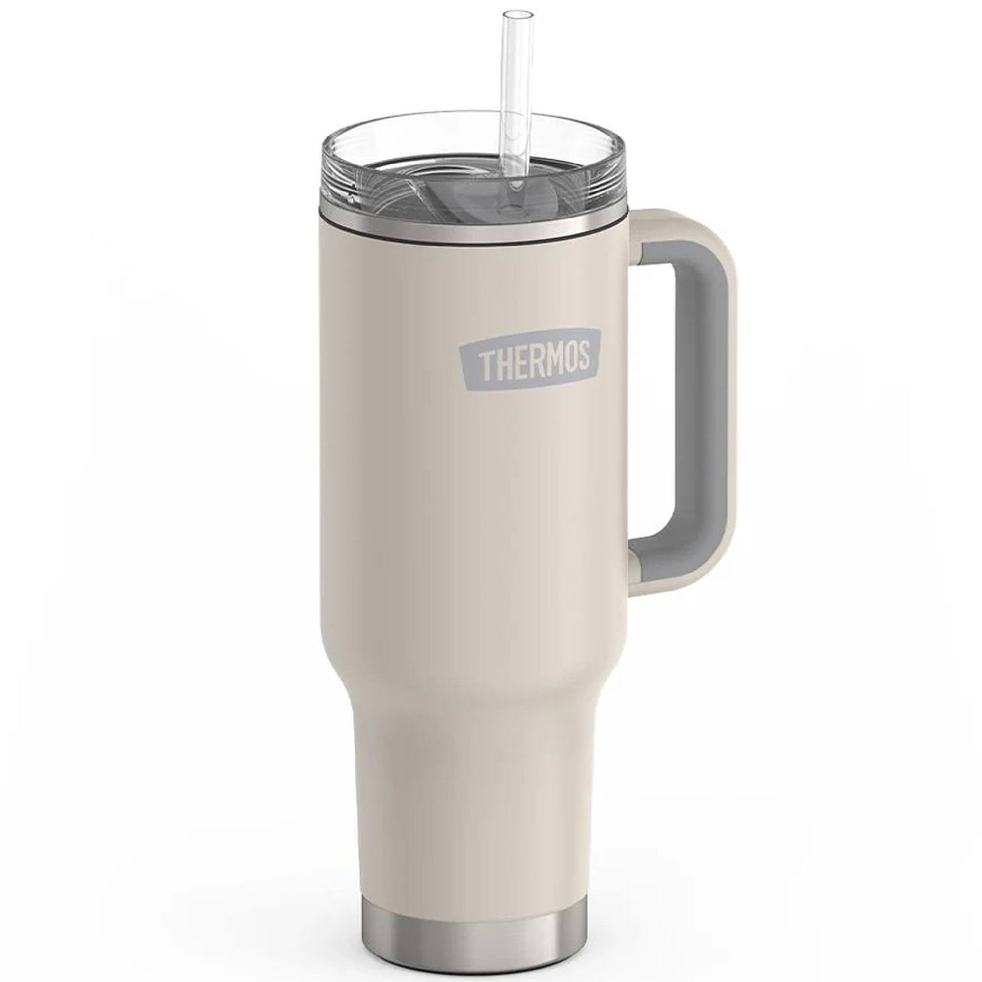 Alt View 1. Thermos - Thermos 40 oz Stainless Steel Cup Holder Mug w/ Straw - Sandstone - Sandstone.