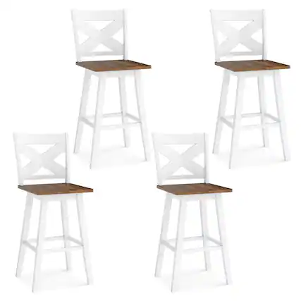 Front. Gymax - Gymax 29'' Swivel Barstools Set of 4 w/Backrest Large Seat Footrest for Kitchen Island White & Walnut - White.