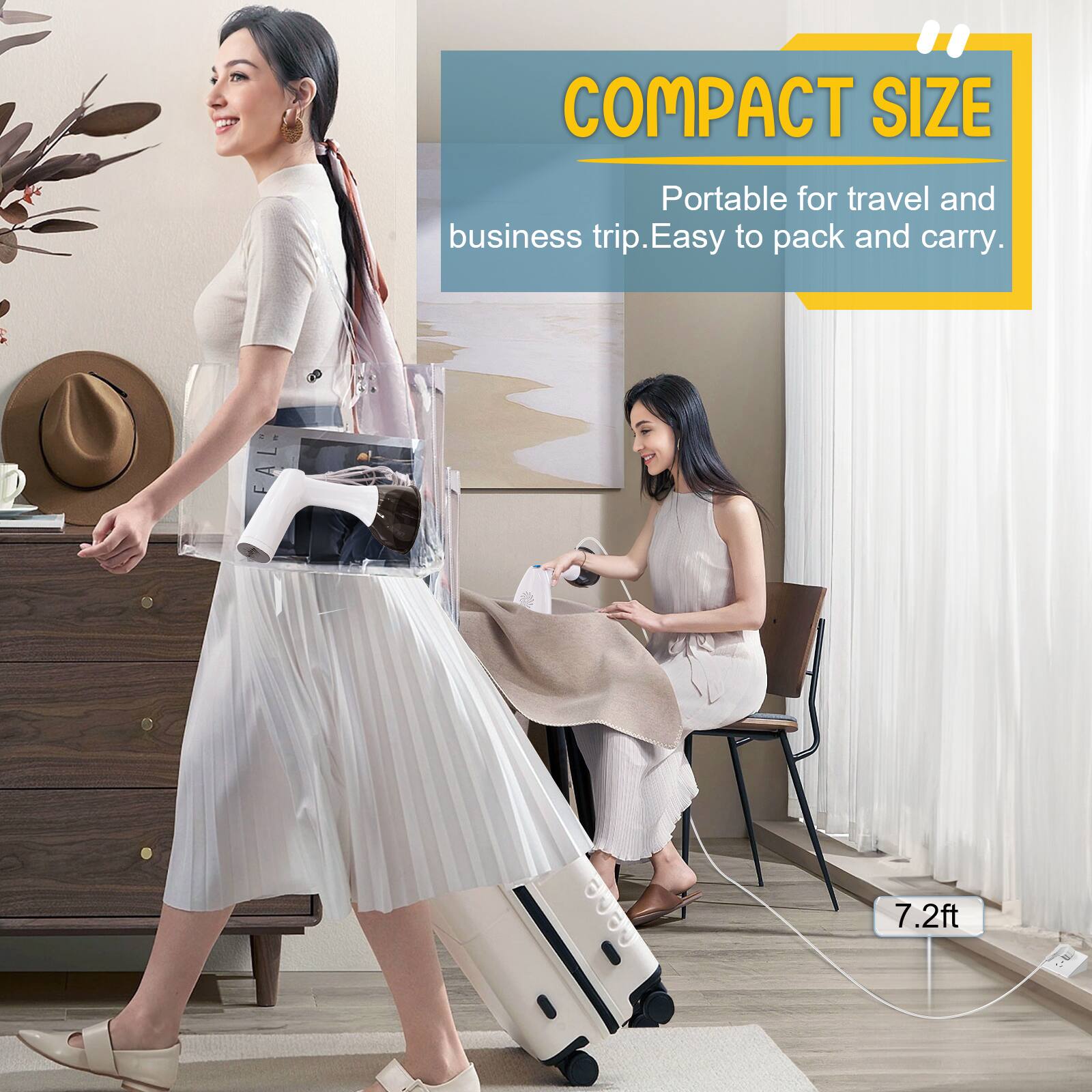 COMPACT SIZE  
Portable for travel and business trip. Easy to pack and carry.  
7.2ft