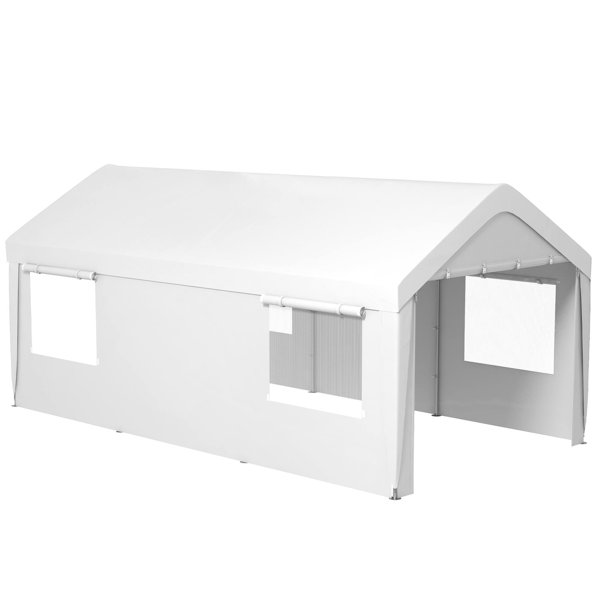 Outsunny - Carport 10' x 20' Portable Garage, Heavy Duty Car Port Canopy with 2 Roll-up Doors & 4 Ventilated Windows - White