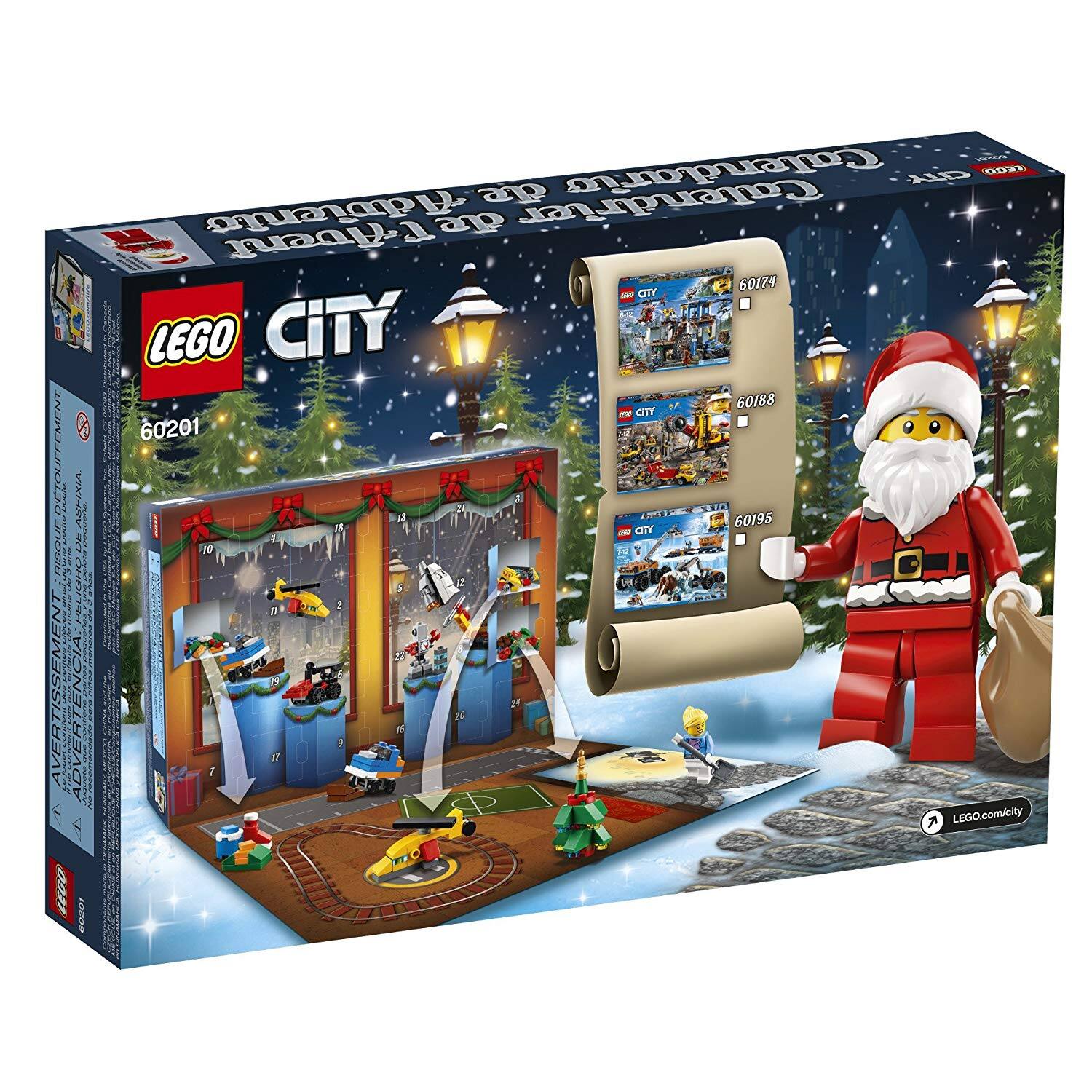 A JOUFFEMENT ! | CETI MEN CORE AVERTISSEM ADVERTENCIA ADVE !  
LEGO nO Calendario 003 CIT d Culerdrier qTaap die TAivent 60174 - CTY LEGO CITY 60188 - QTY 60201 Tal 4 60195 - CITY 10 16 2 T 20  
LEGO.com/city