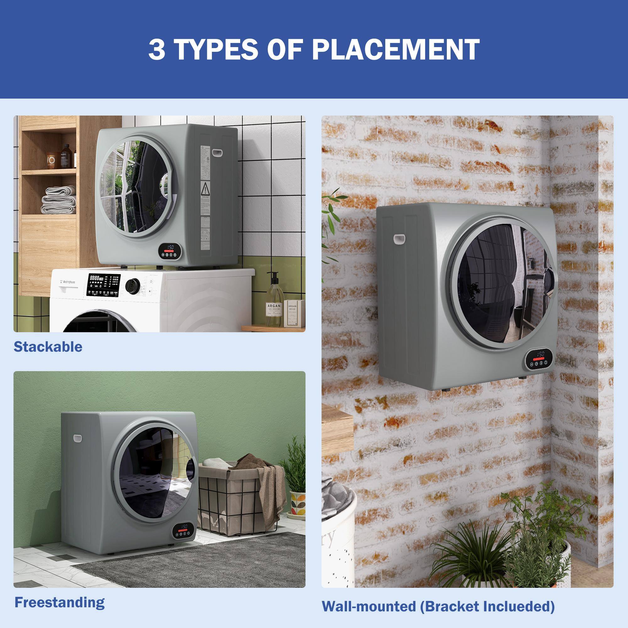 3 TYPES OF PLACEMENT

- Stackable
- Freestanding
- Wall-mounted (Bracket Included)
