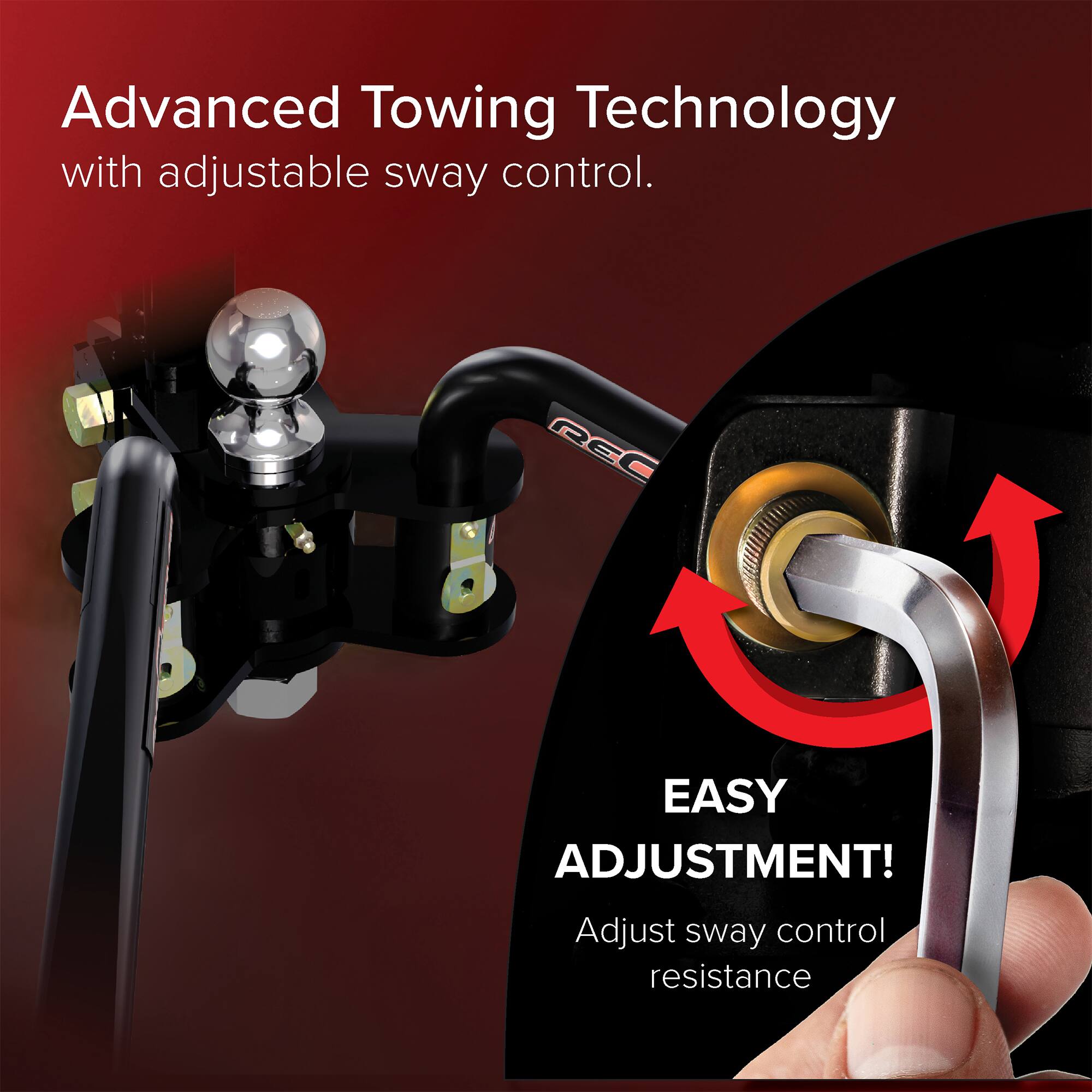 Advanced Towing Technology with adjustable sway control.  
EASY ADJUSTMENT!  
Adjust sway control resistance