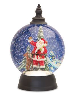 BreeBe - LED Snow Globe Ball with Santa and Deer Figure 9.25"D - White, Red, Green
