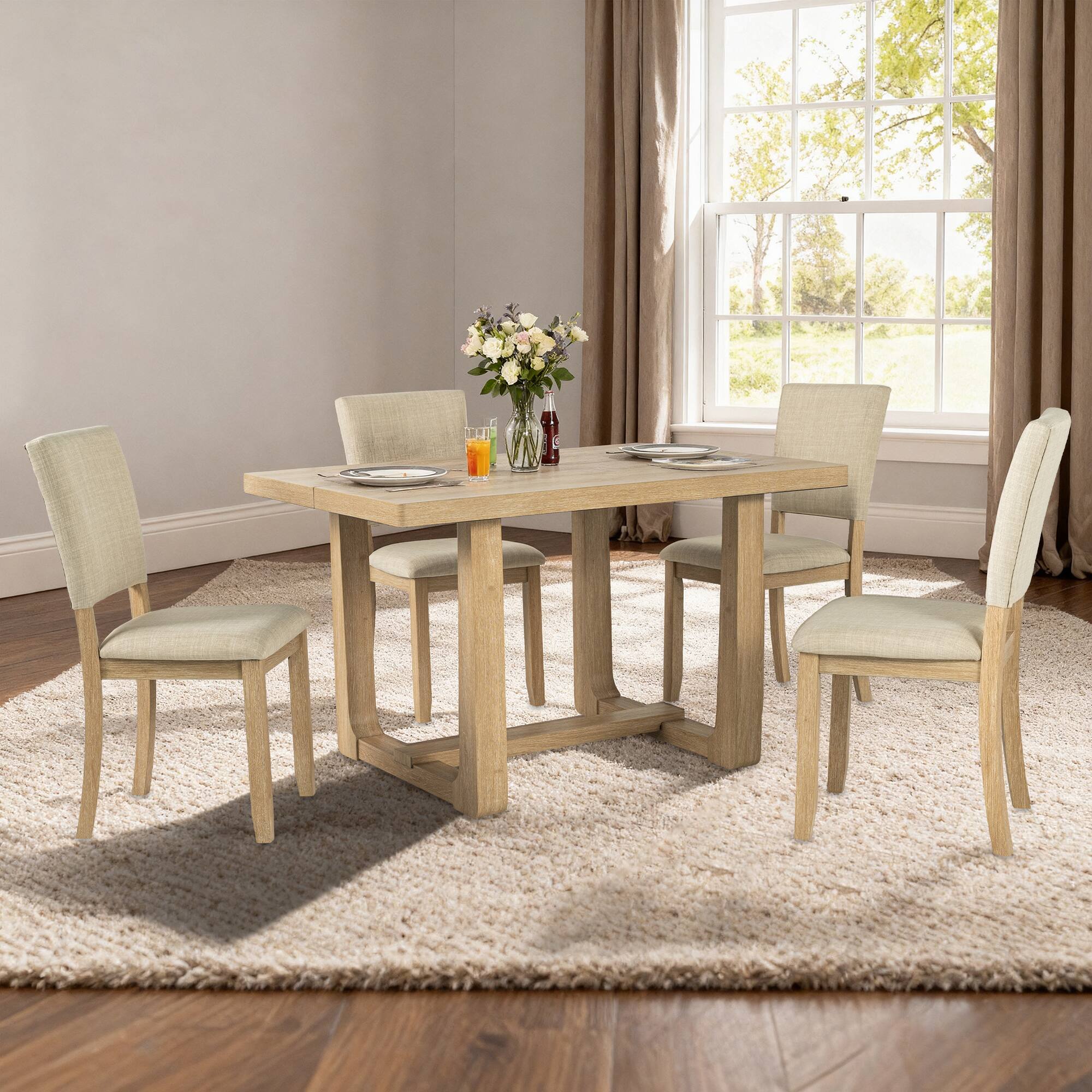 Back. Vaczon - 4-Piece Upholstered Side Chair Set - Comfortable Foam Seats and Transitional Style, Ideal for Dining, Home Office Chairs - Natural.