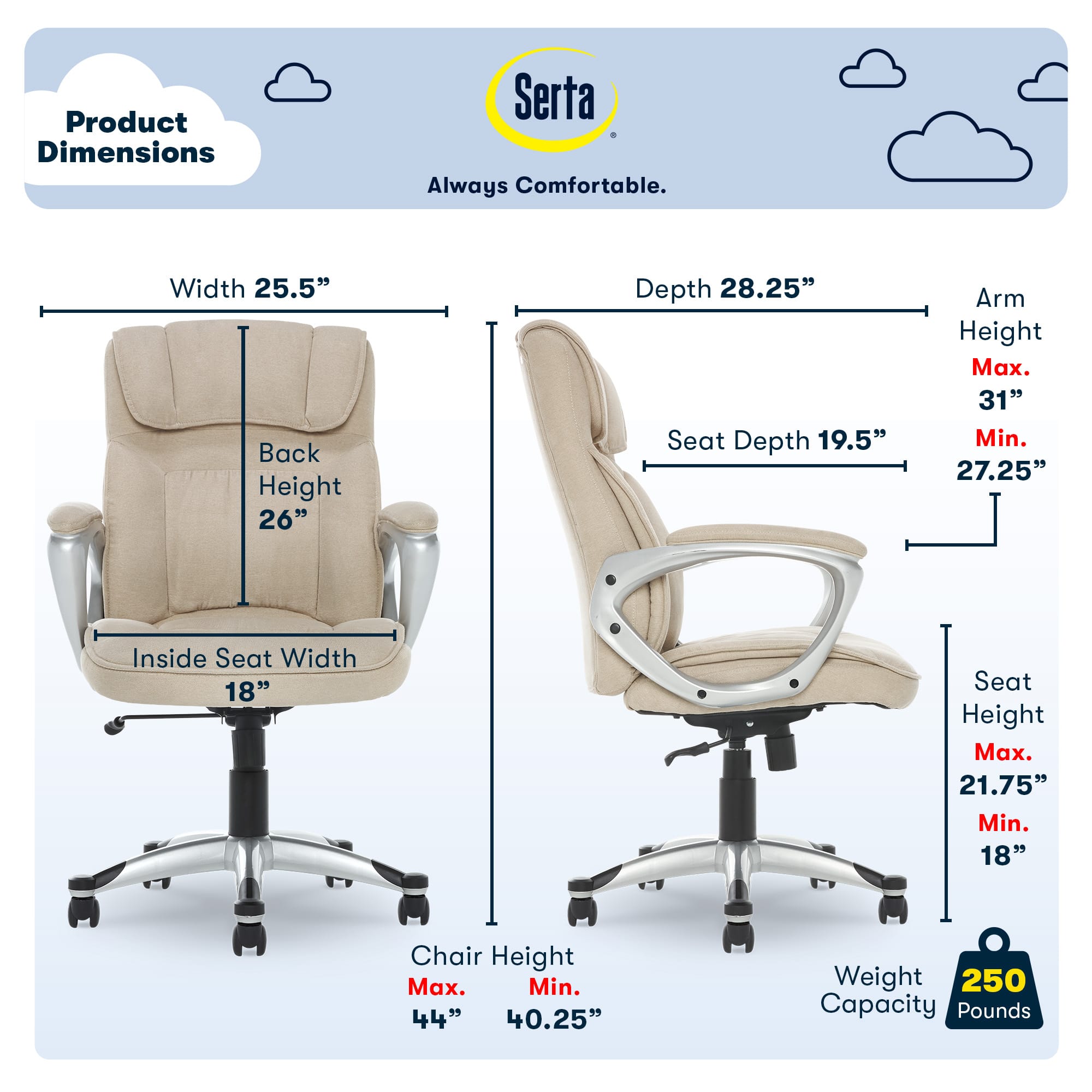 Serta – Executive Office Ergonomic Chair – Fawn Tan – Silver Sansujyuku sansujyuku.com