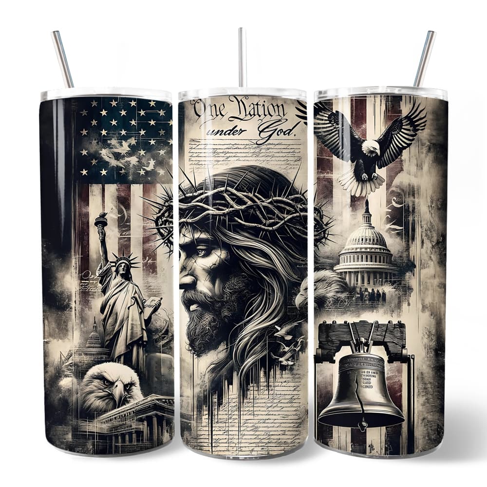 OrnamentallyYou - Patriotic Christian 20oz Tumbler WithStainless Steel Straw - Multicolored