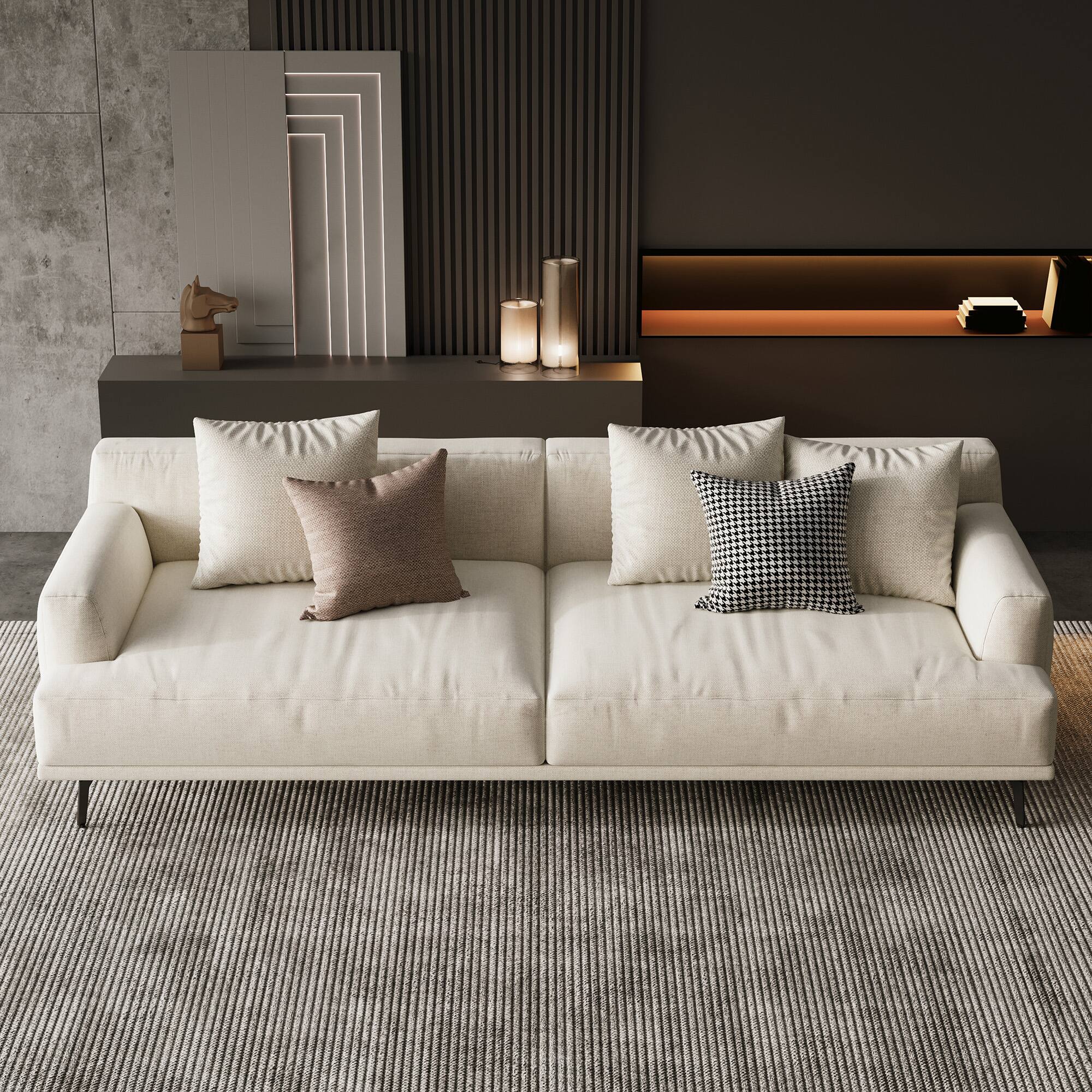 Alt View 2. luck idea - 82.6" Breathable Cotton-Linen Fabric Sofa, Solid Wood Frame, High-Elastic Sponge Seat Cushion - Light Beige.