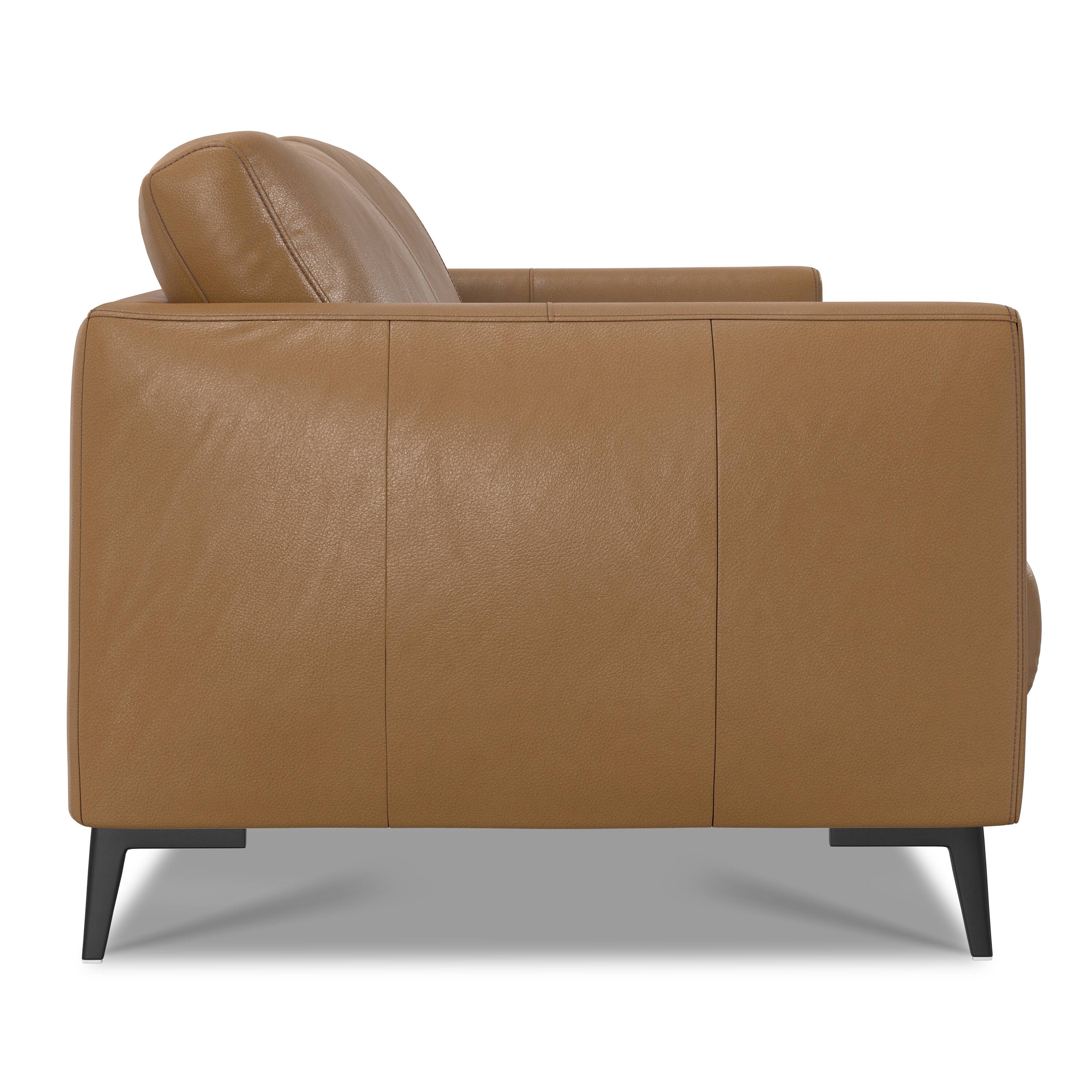 Back. Simpli Home - Stevens Modern, Mid - Century 81 inch Wide Sofa in Butternut Brown Genuine Leather - Butternut Brown.